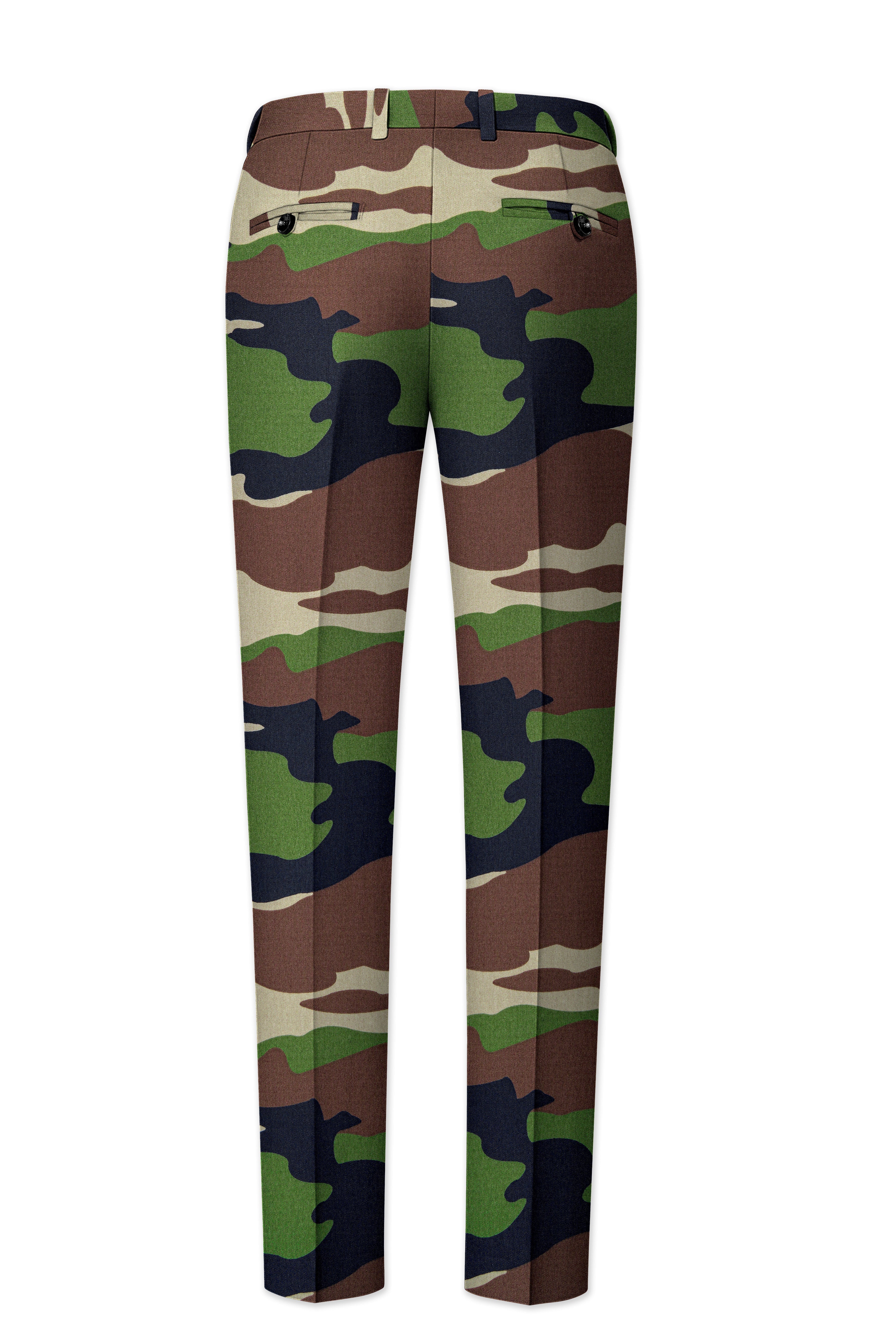 Aurever-Beaver Brown and Finch Green Camouflage Printed Premium Cotton Single Breasted Suit