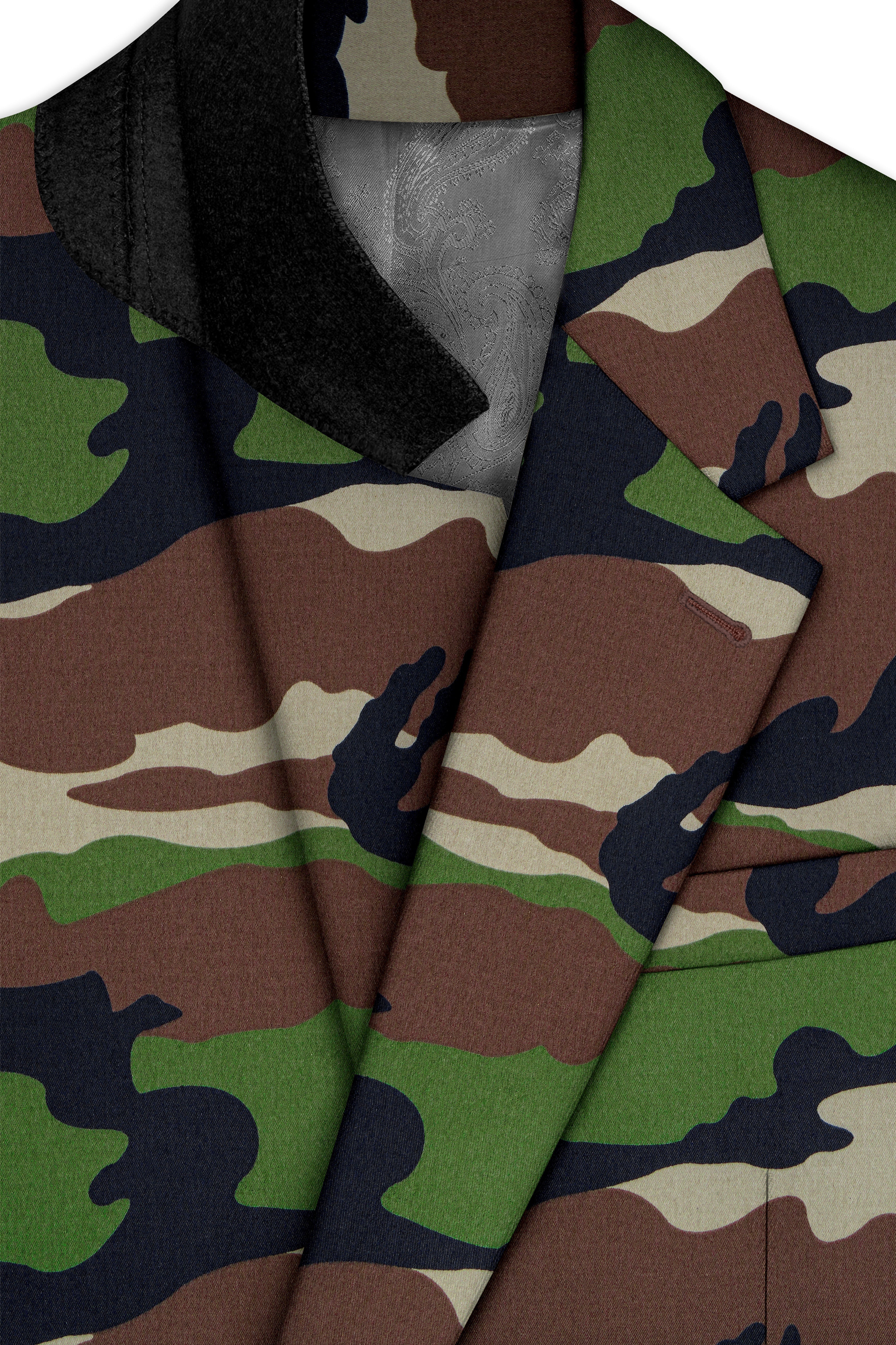 Aurever-Beaver Brown and Finch Green Camouflage Printed Premium Cotton Single Breasted Suit