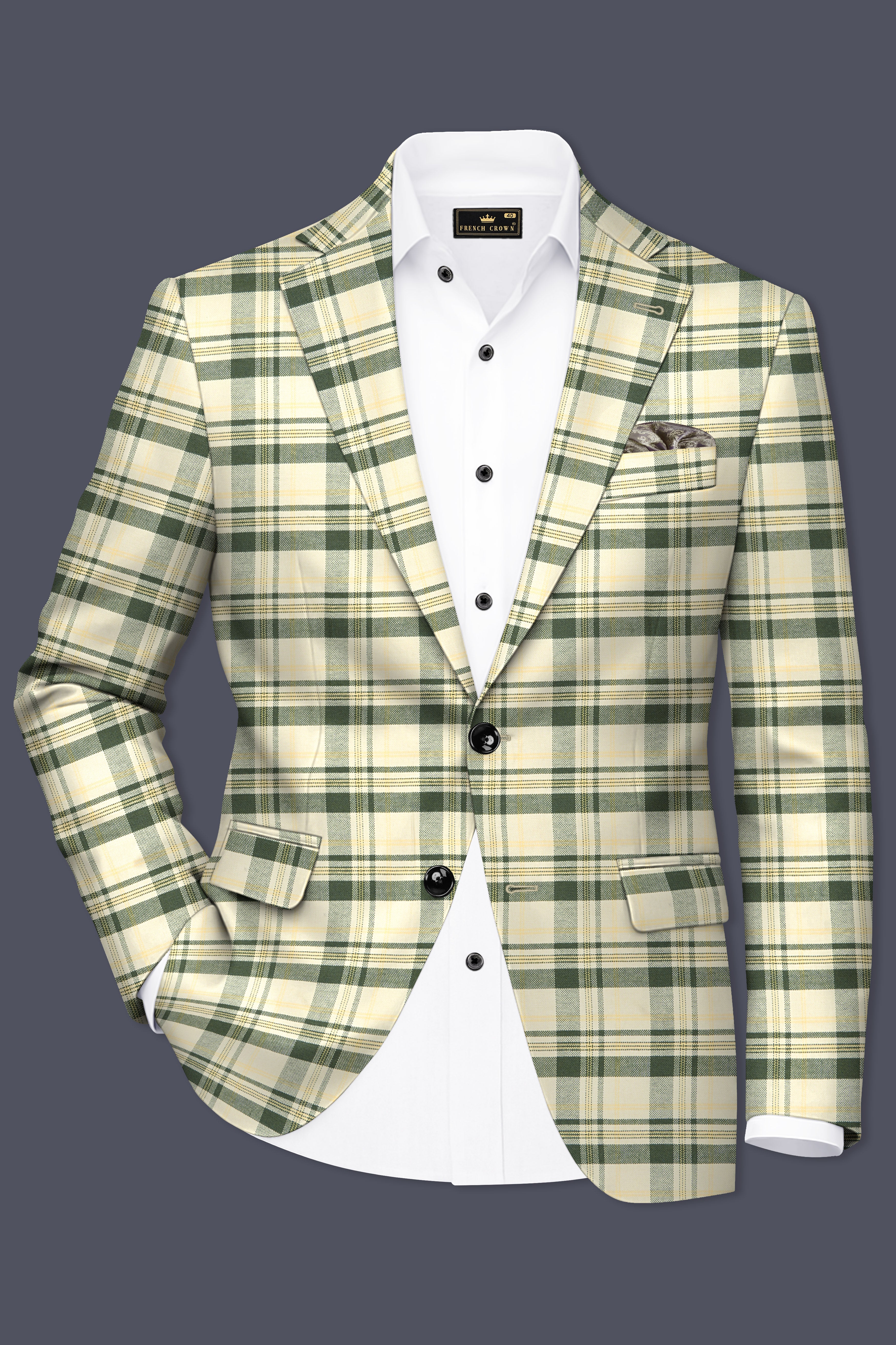 Swivoro-Swizzle Cream And Rangitoto Green Plaid Premium Cotton Single Breasted Suit