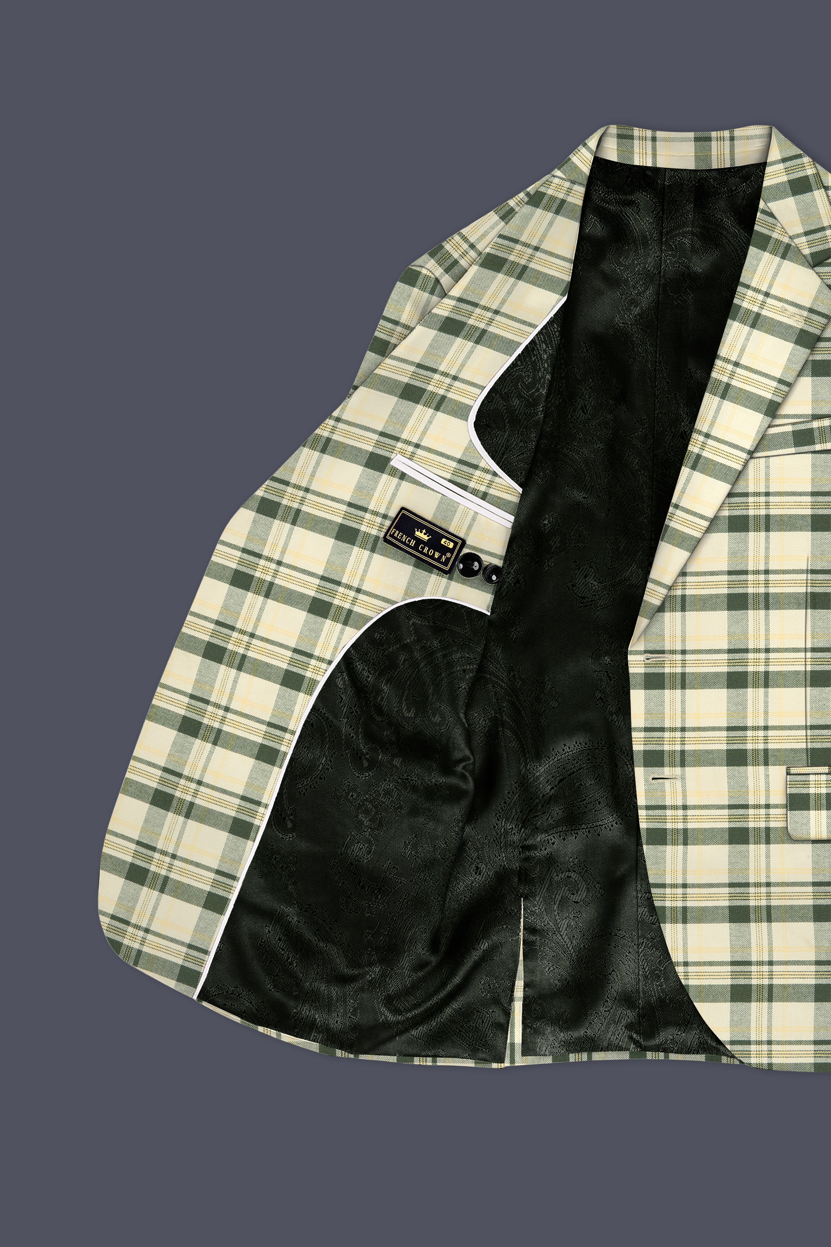 Swivoro-Swizzle Cream And Rangitoto Green Plaid Premium Cotton Single Breasted Suit