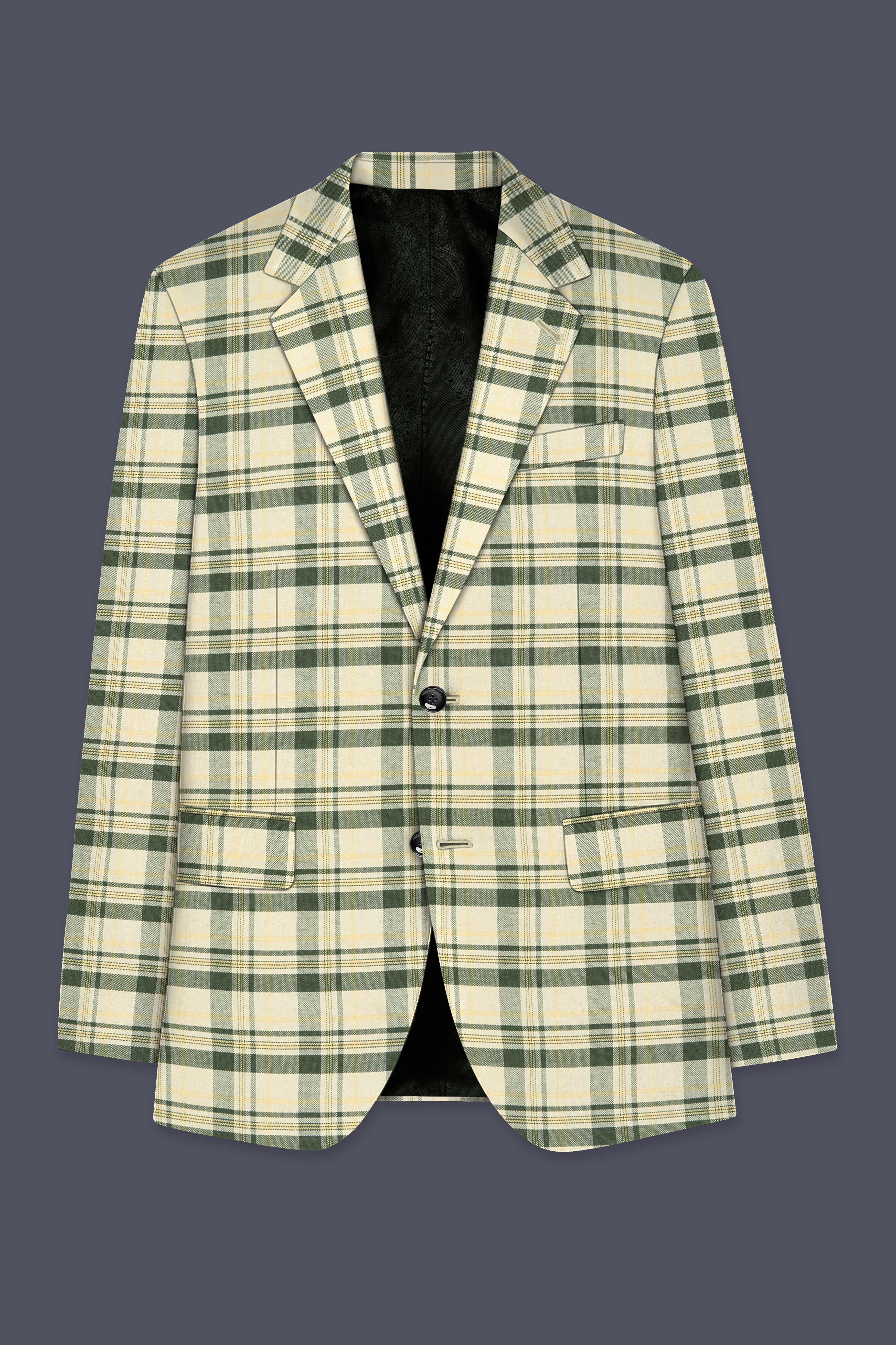 Swivoro-Swizzle Cream And Rangitoto Green Plaid Premium Cotton Single Breasted Suit