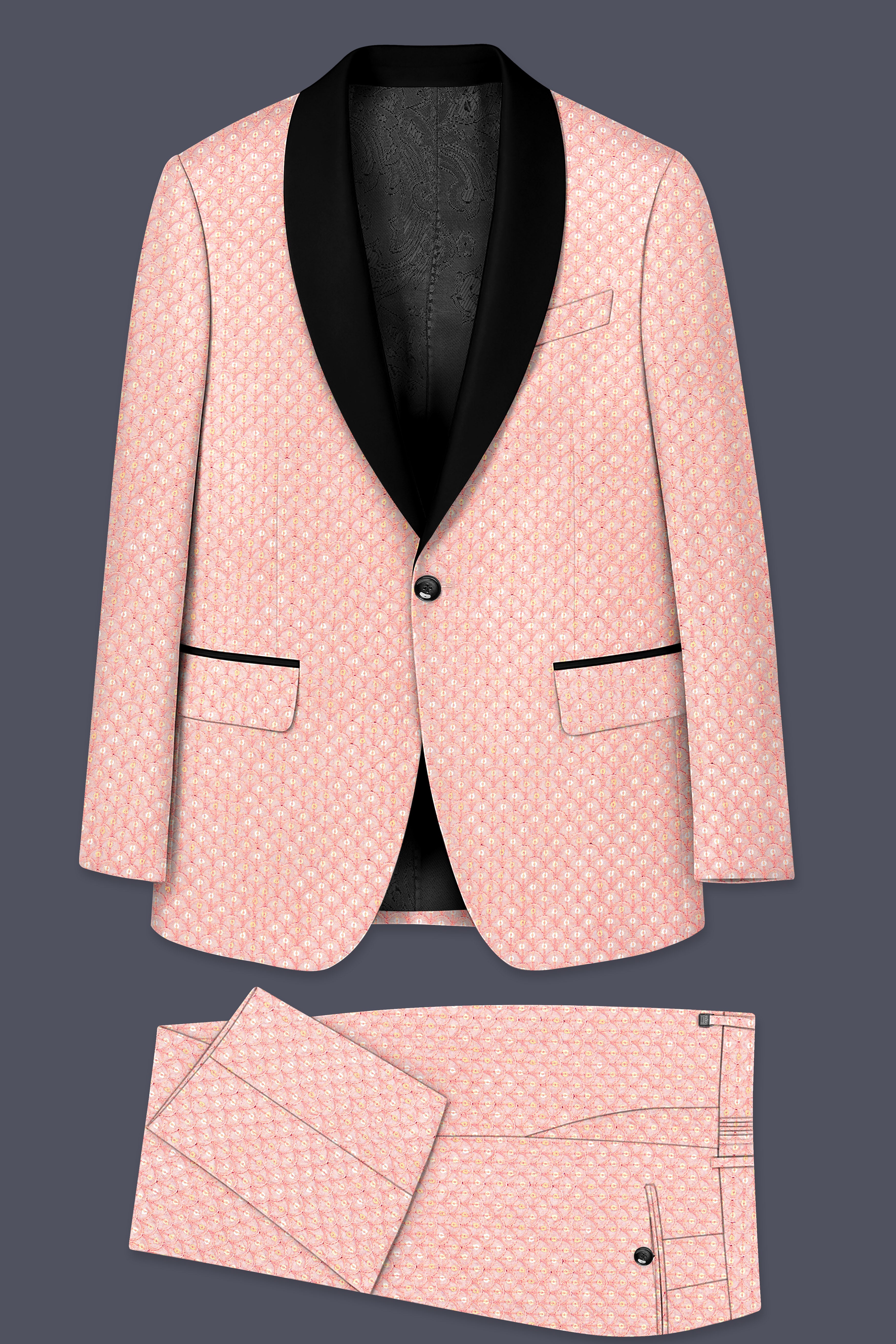 Rosavon-Mandys Pink Cotton Thread Heavy Embroidered Designer Tuxedo Suit