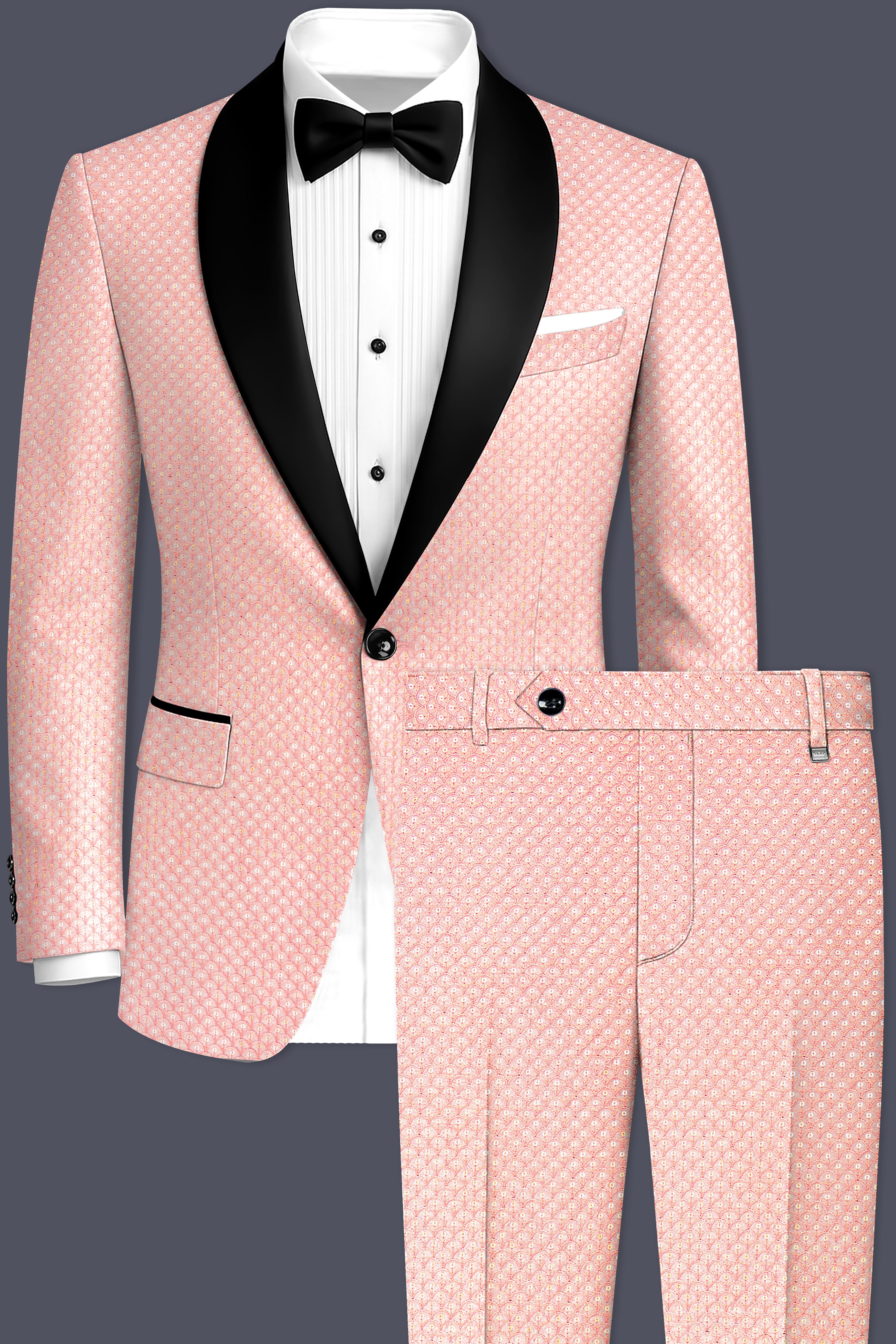 Rosavon-Mandys Pink Cotton Thread Heavy Embroidered Designer Tuxedo Suit