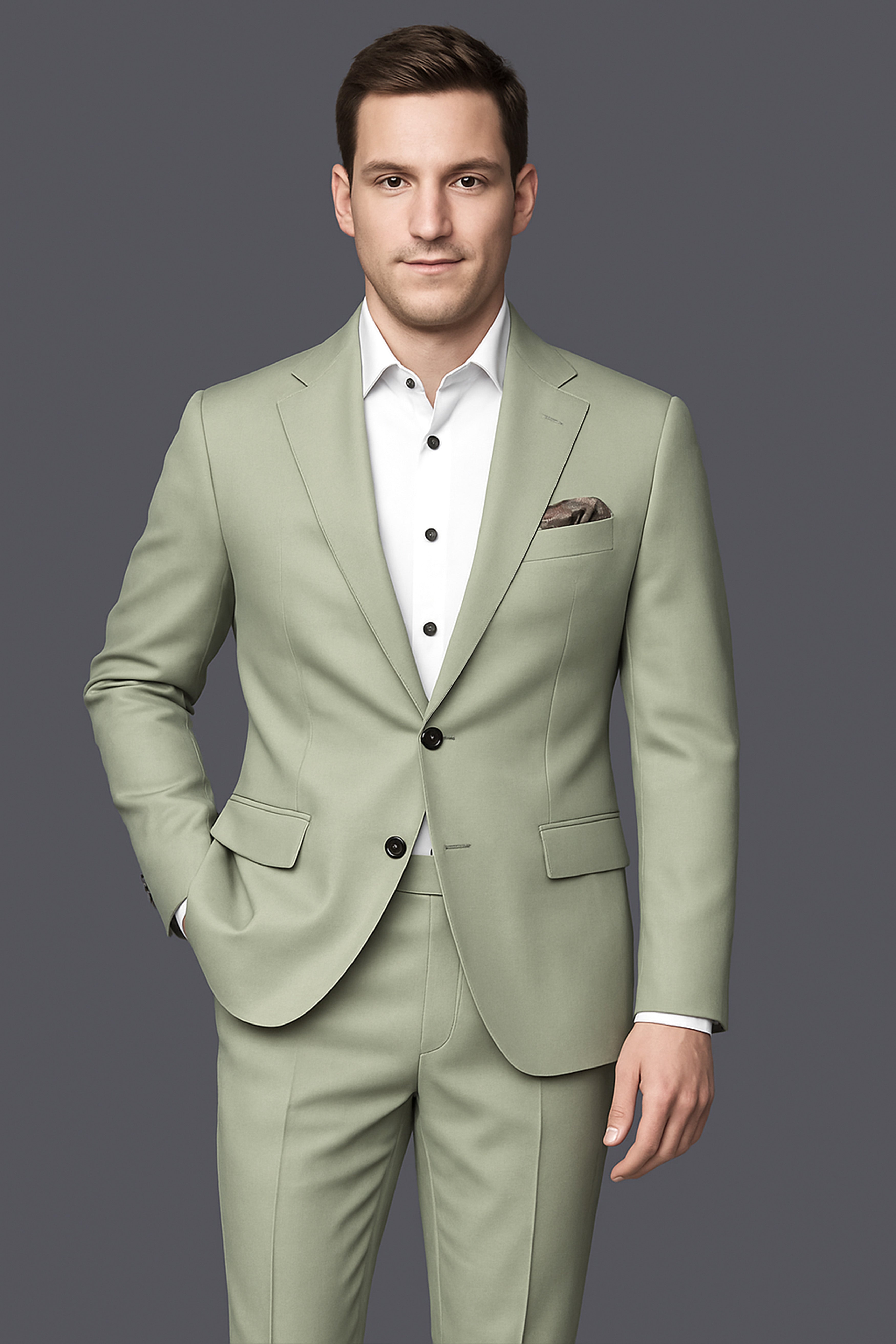 Virenza-Spring Green Wool Rich Single Breasted Slight Stretch Suit