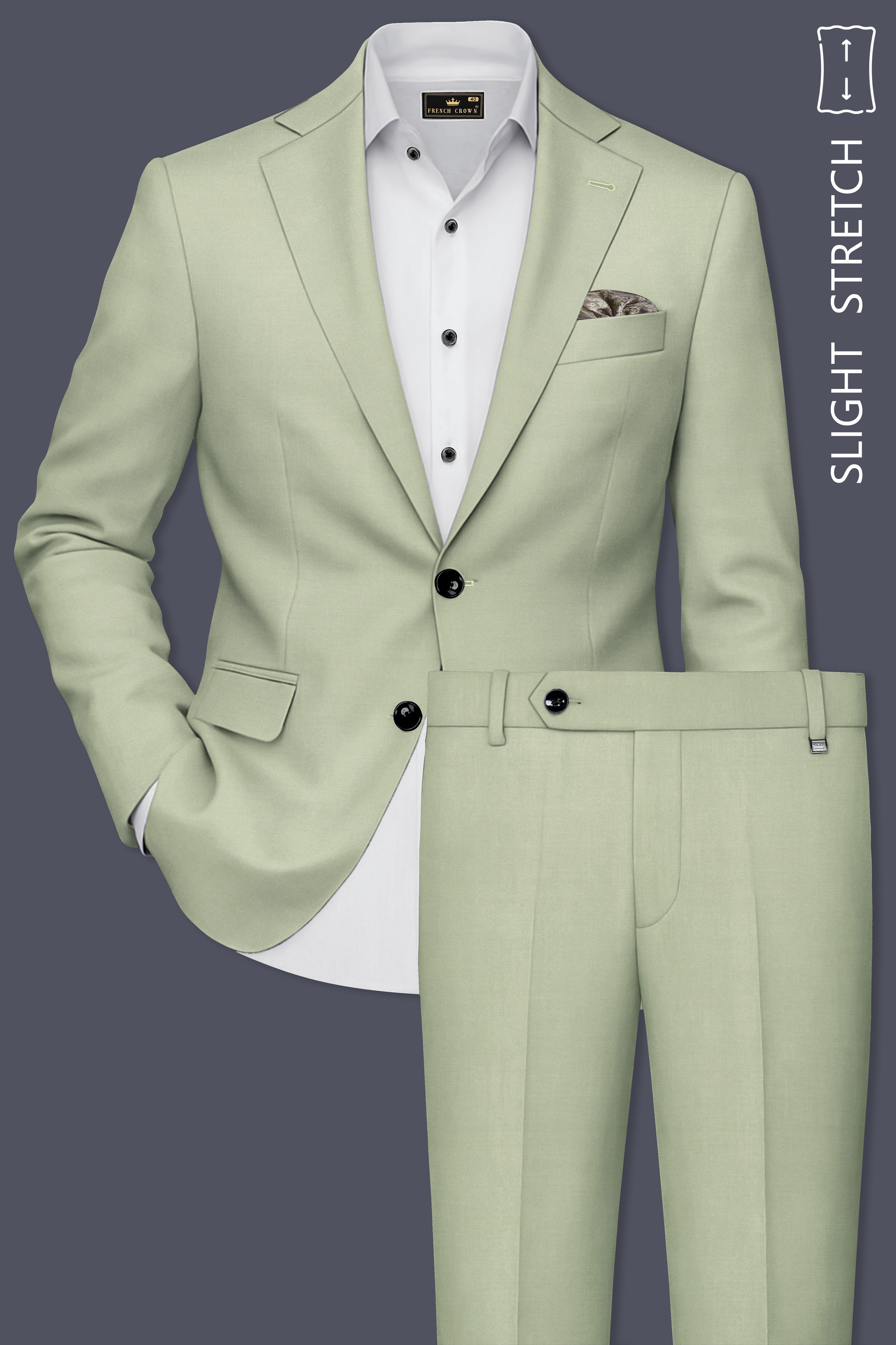 Virenza-Spring Green Wool Rich Single Breasted Slight Stretch Suit