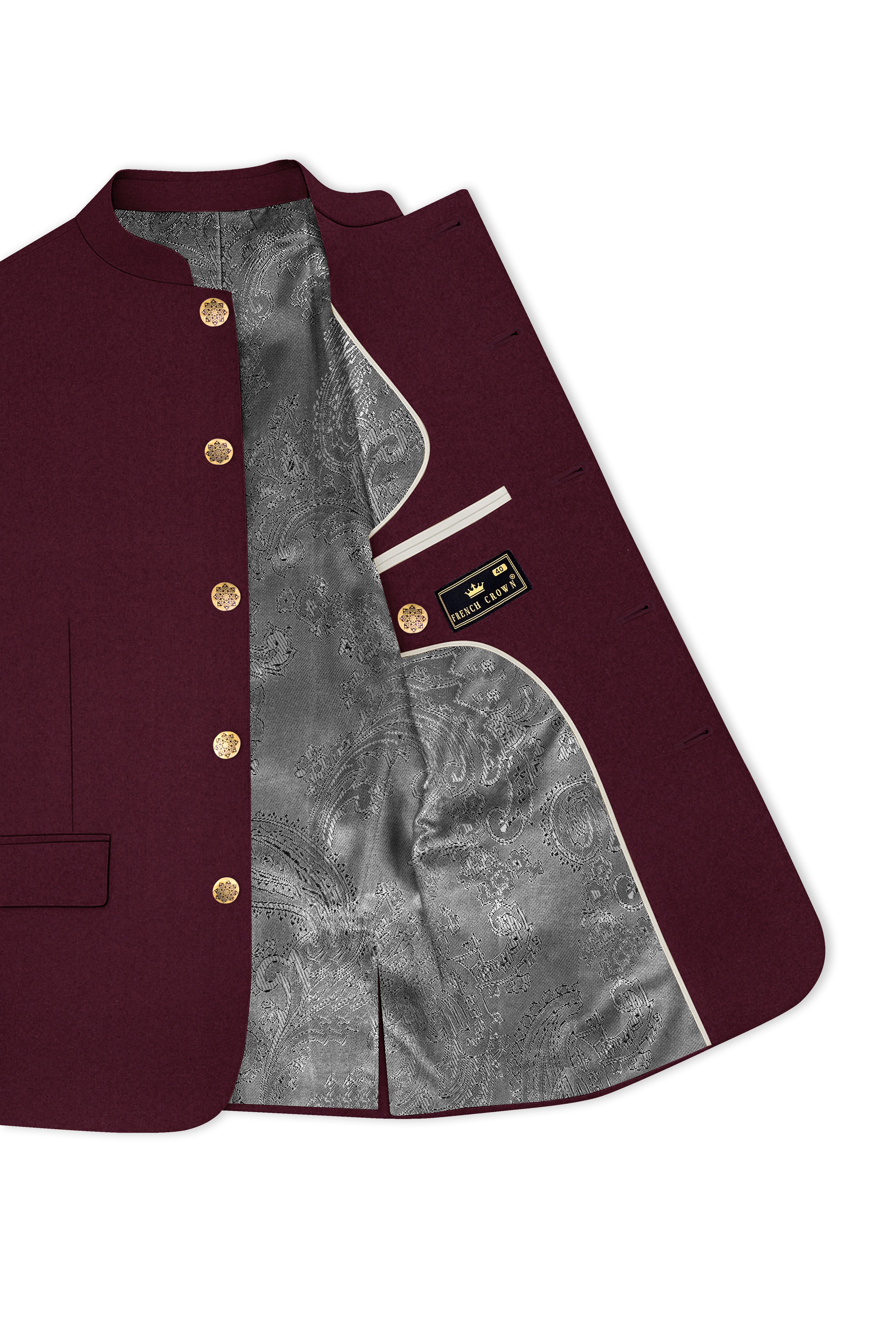 Flexmaro-Korean Crater Maroon 4-Way Stretch Wool Rich Bandhgala Suit