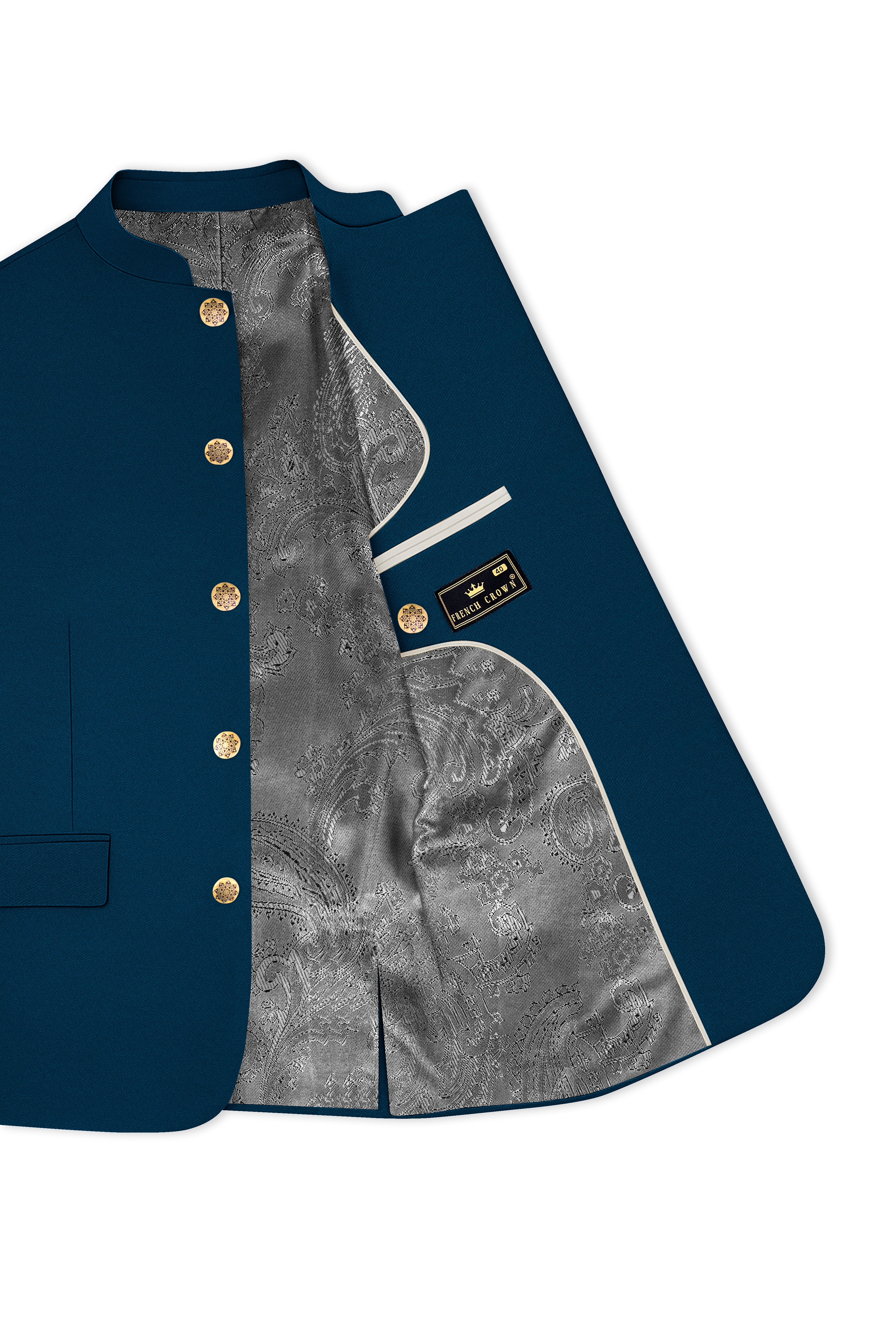 Aureblu-Korean Prussian Blue 4-Way Stretch Wrinkle-Free Wool Rich Bandhgala Suit