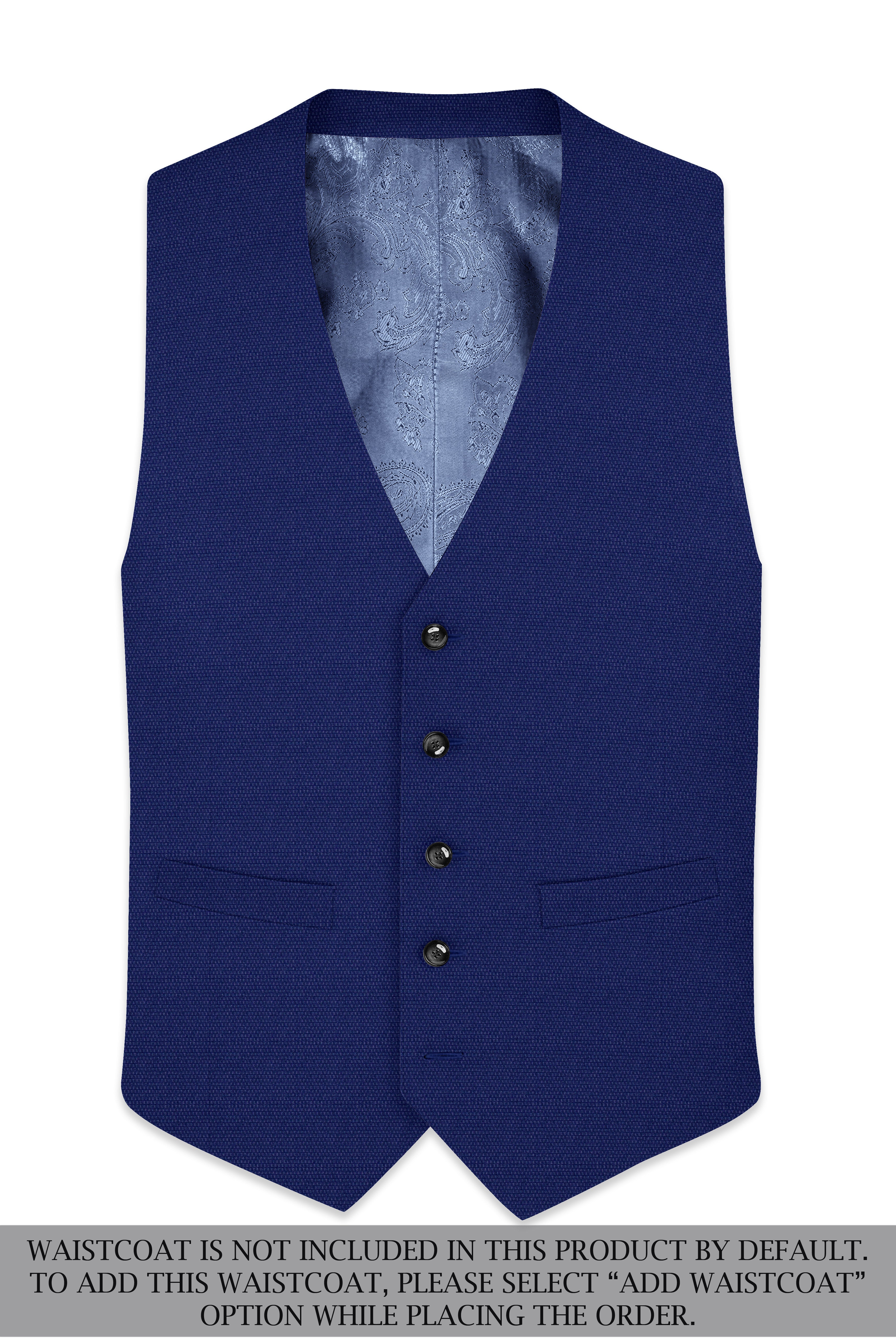 Aureind-indigo Blue Textured Wool Rich Single Breasted Suit