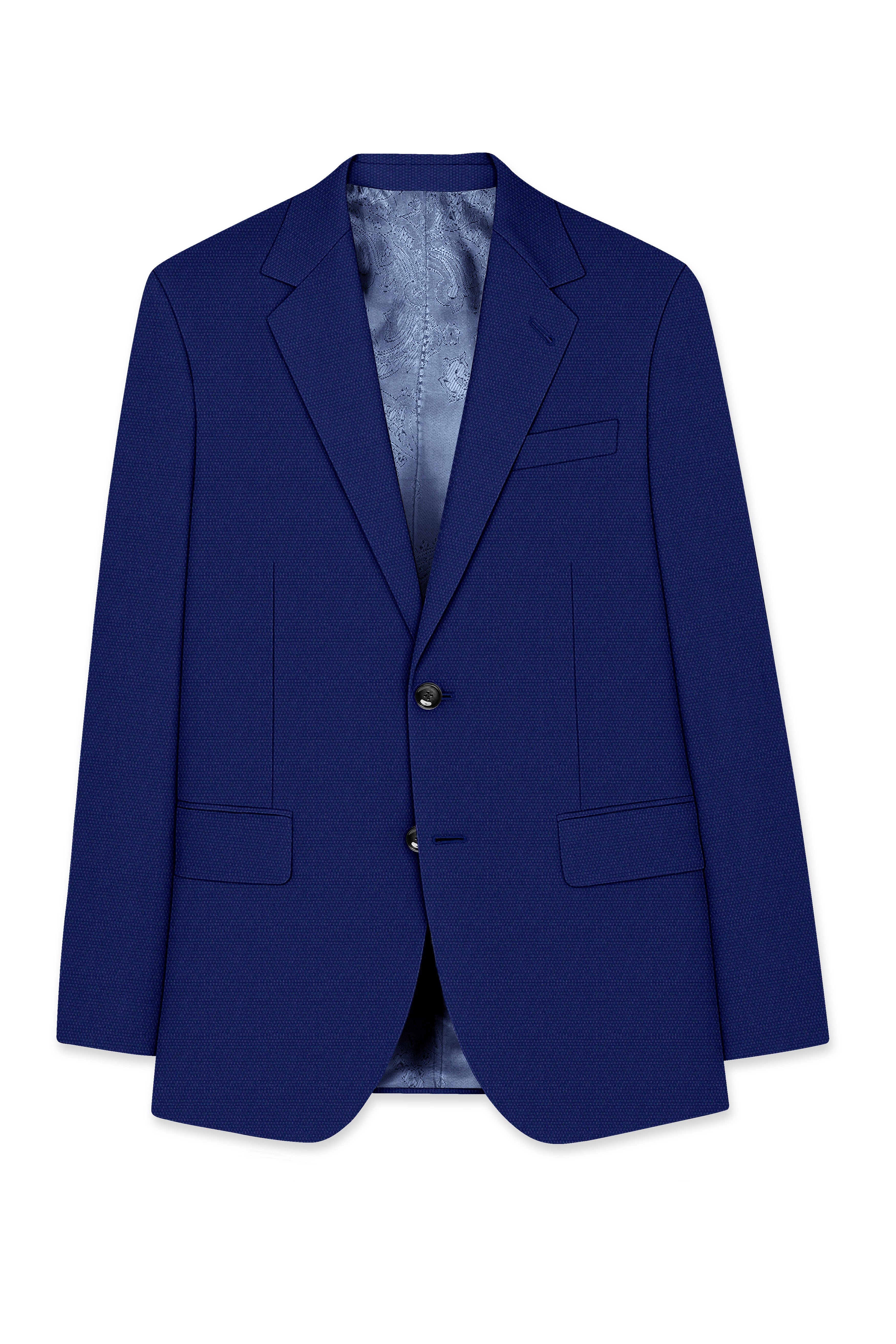 Aureind-indigo Blue Textured Wool Rich Single Breasted Suit