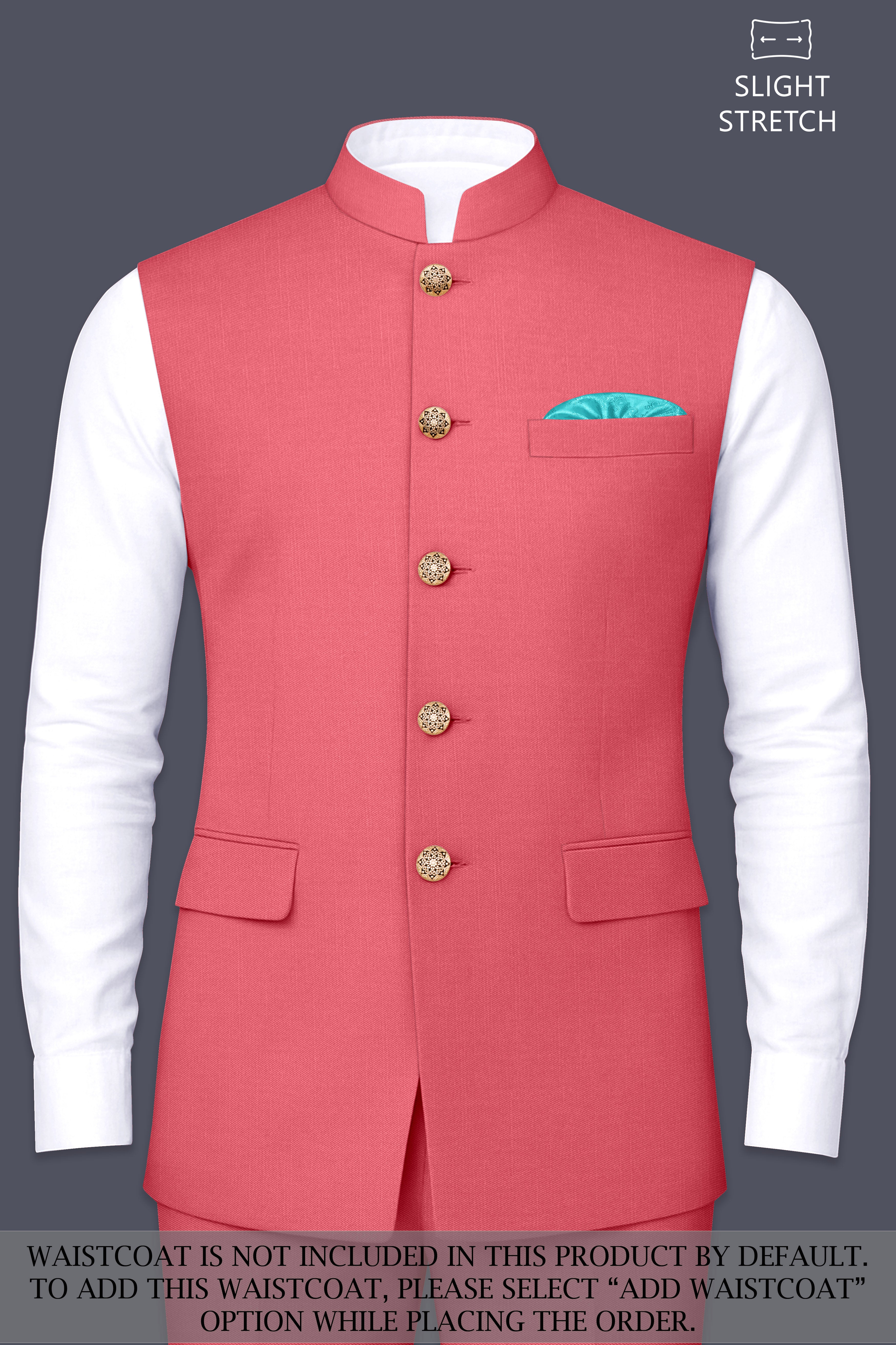 Aurerosa-Roman Pink Wool Rich Bandhgala Slight Stretch Suit