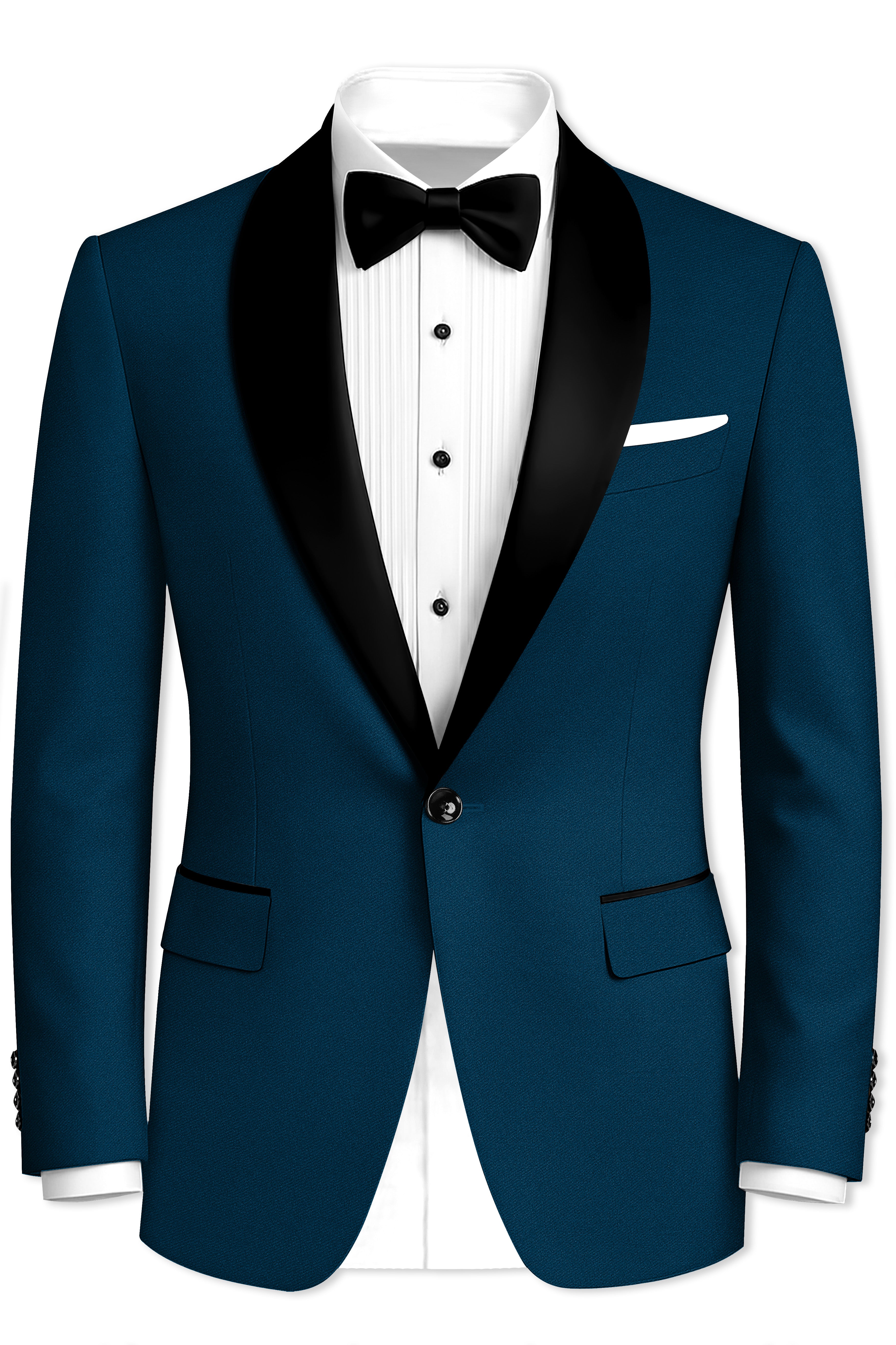 Aureblu-Korean Prussian Blue 4-Way Stretch Wool Rich Tuxedo Suit