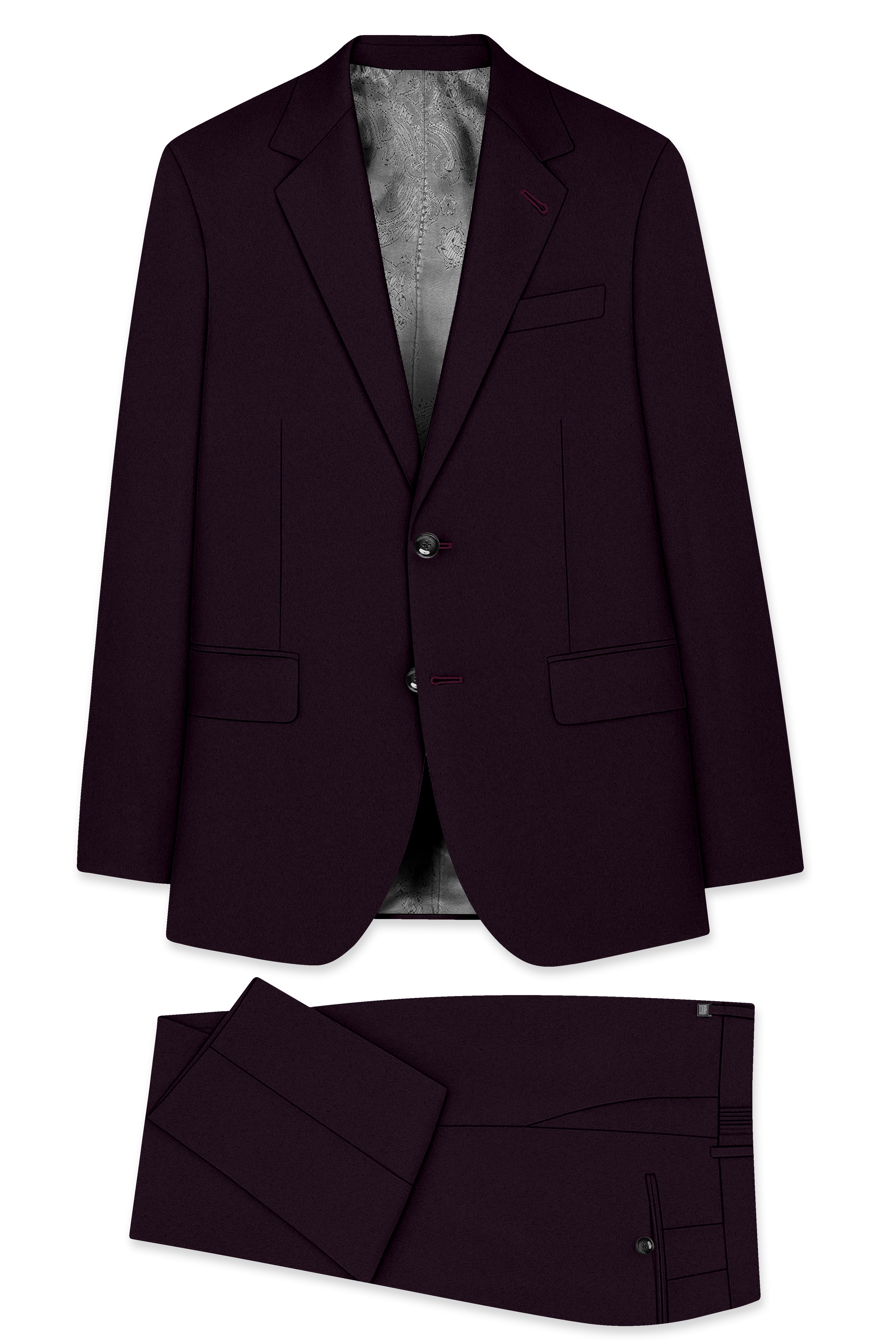 Marenzo-Korean Seal Maroon 4-Way Stretch Wool Rich Single Breasted Suit