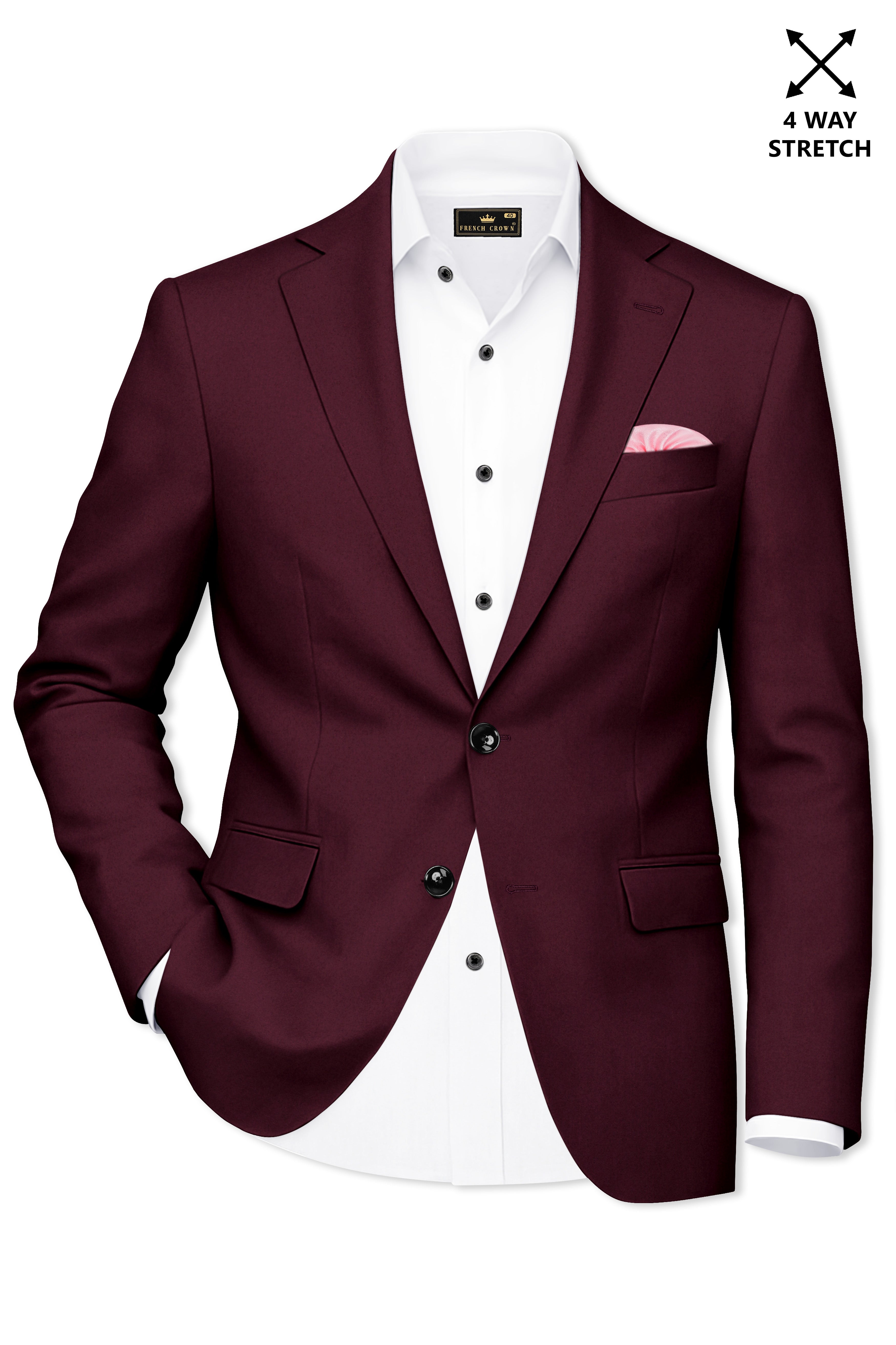 Flexmaro-Korean Crater Maroon 4-Way Stretch Wool Rich Single Breasted Suit