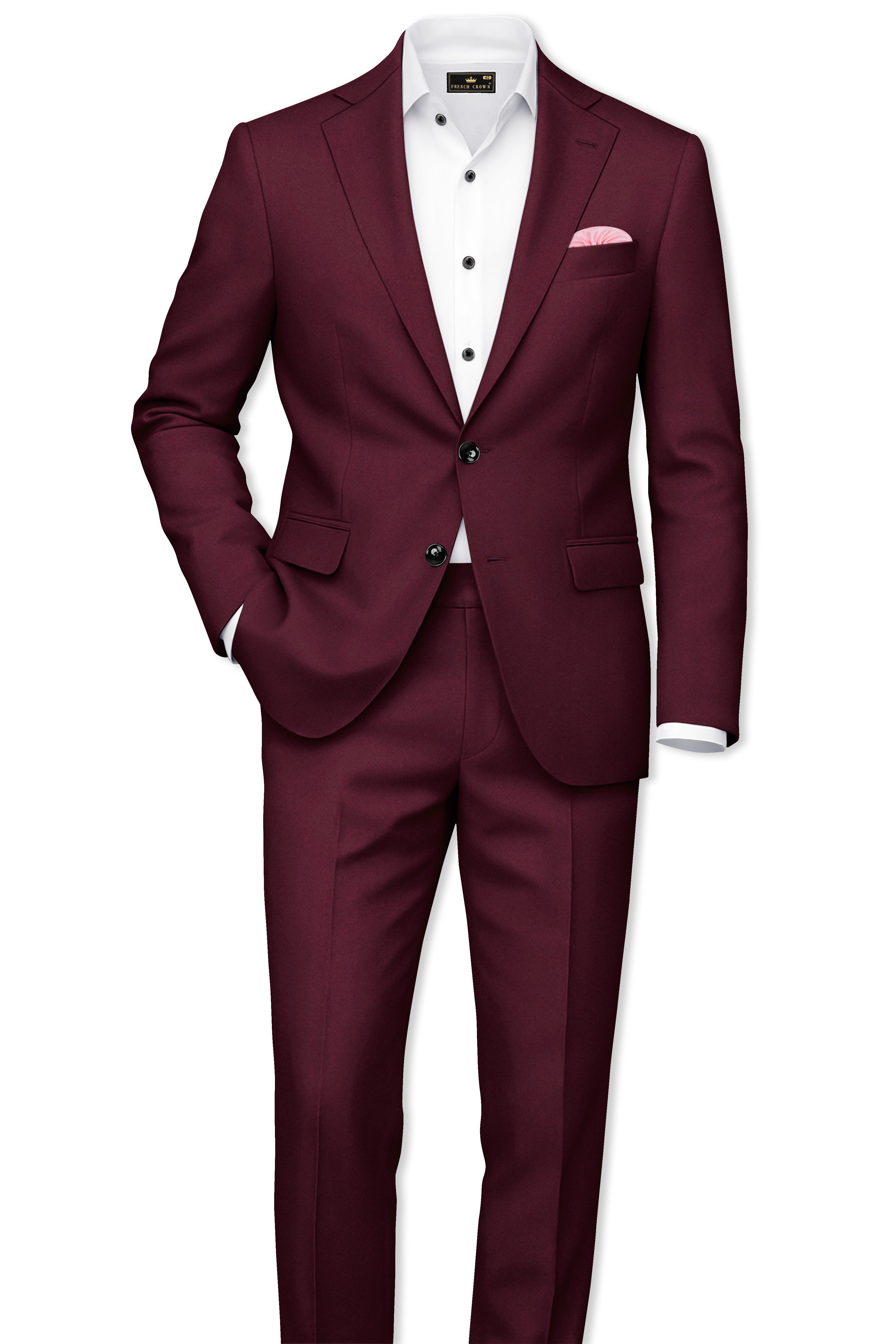 Flexmaro-Korean Crater Maroon 4-Way Stretch Wool Rich Single Breasted Suit