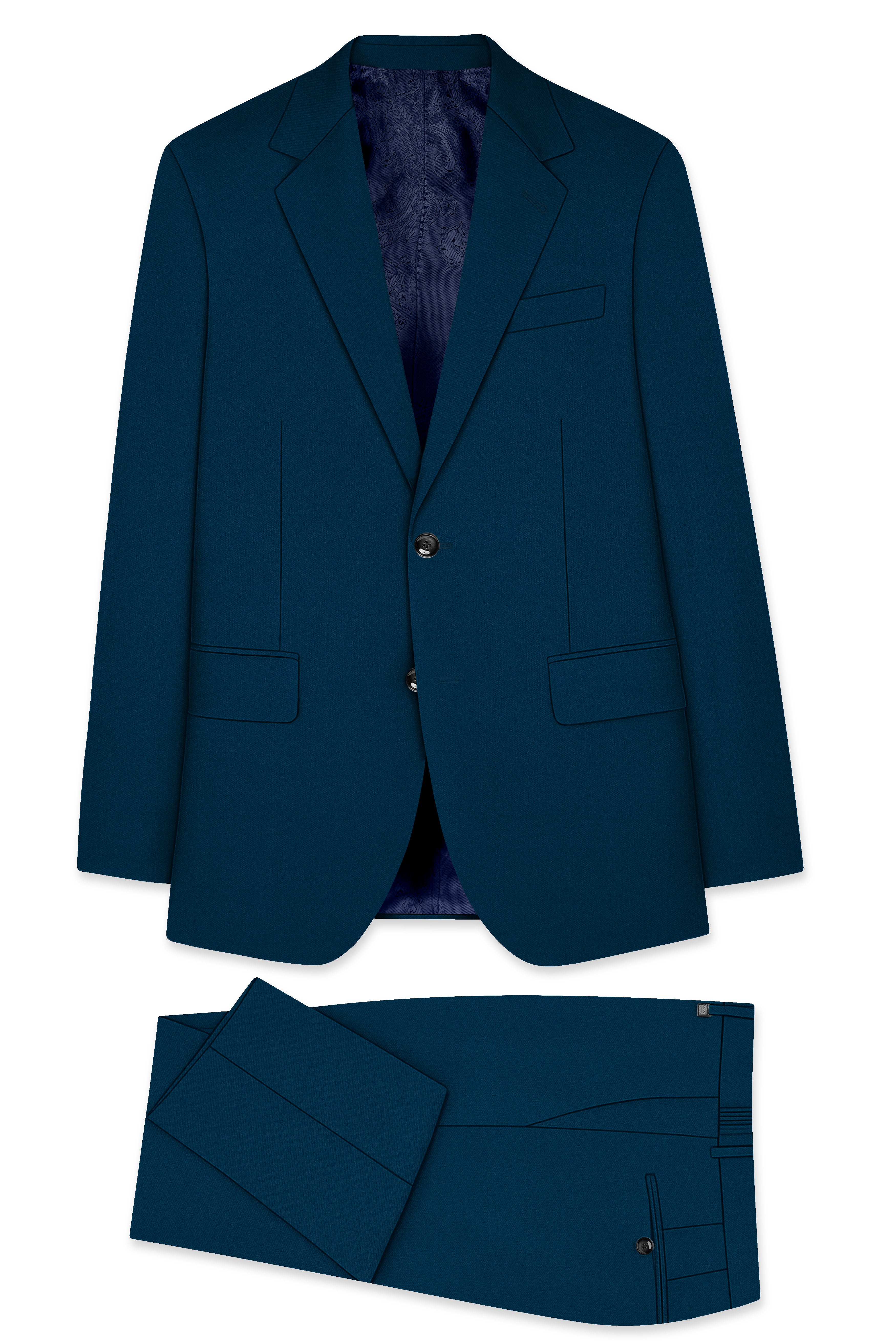 Aureblu-Korean Prussian Blue 4-Way Stretch Wool Rich Single Breasted Suit