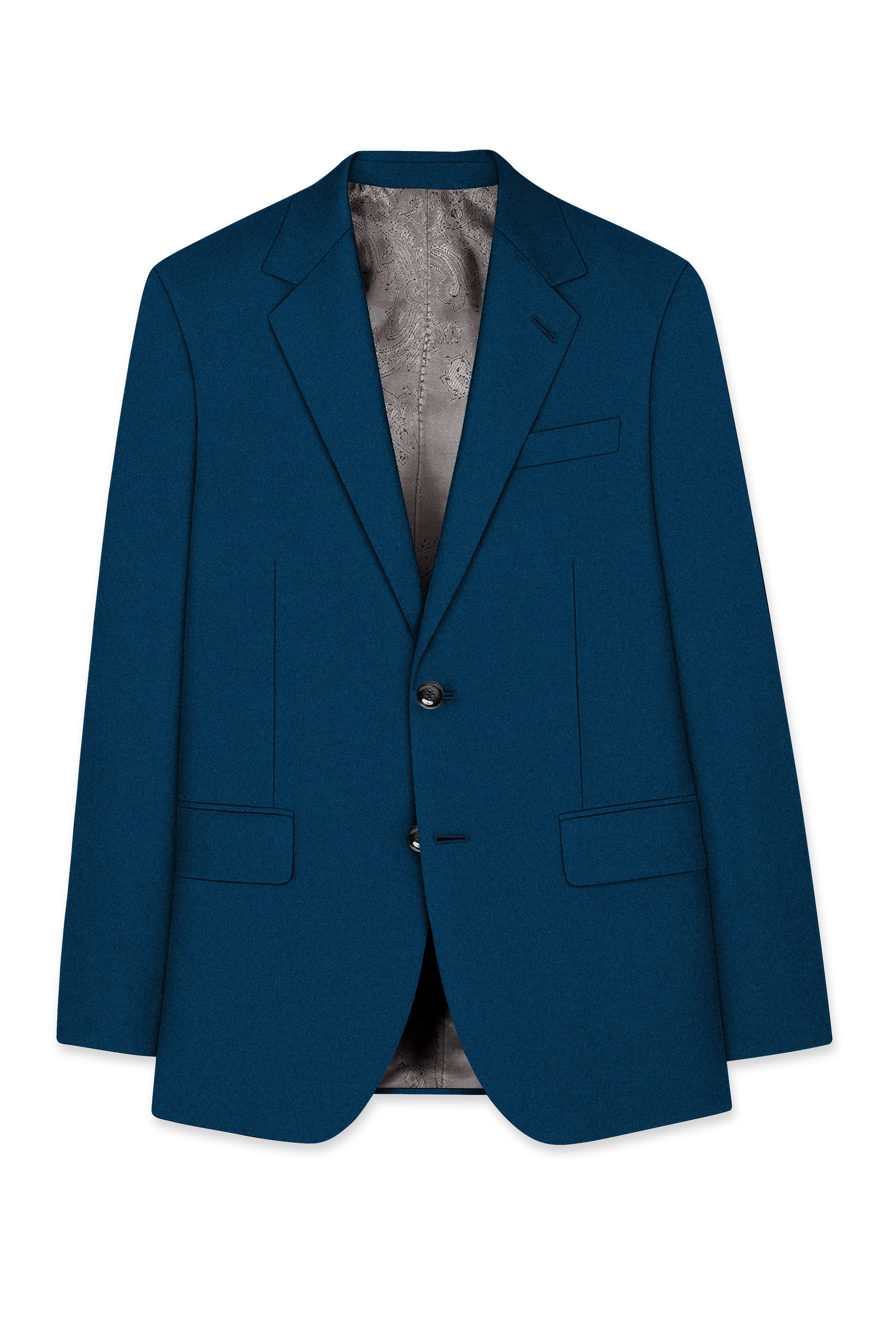 Aureblu-Korean Prussian Blue 4-Way Stretch Wool Rich Single Breasted Suit