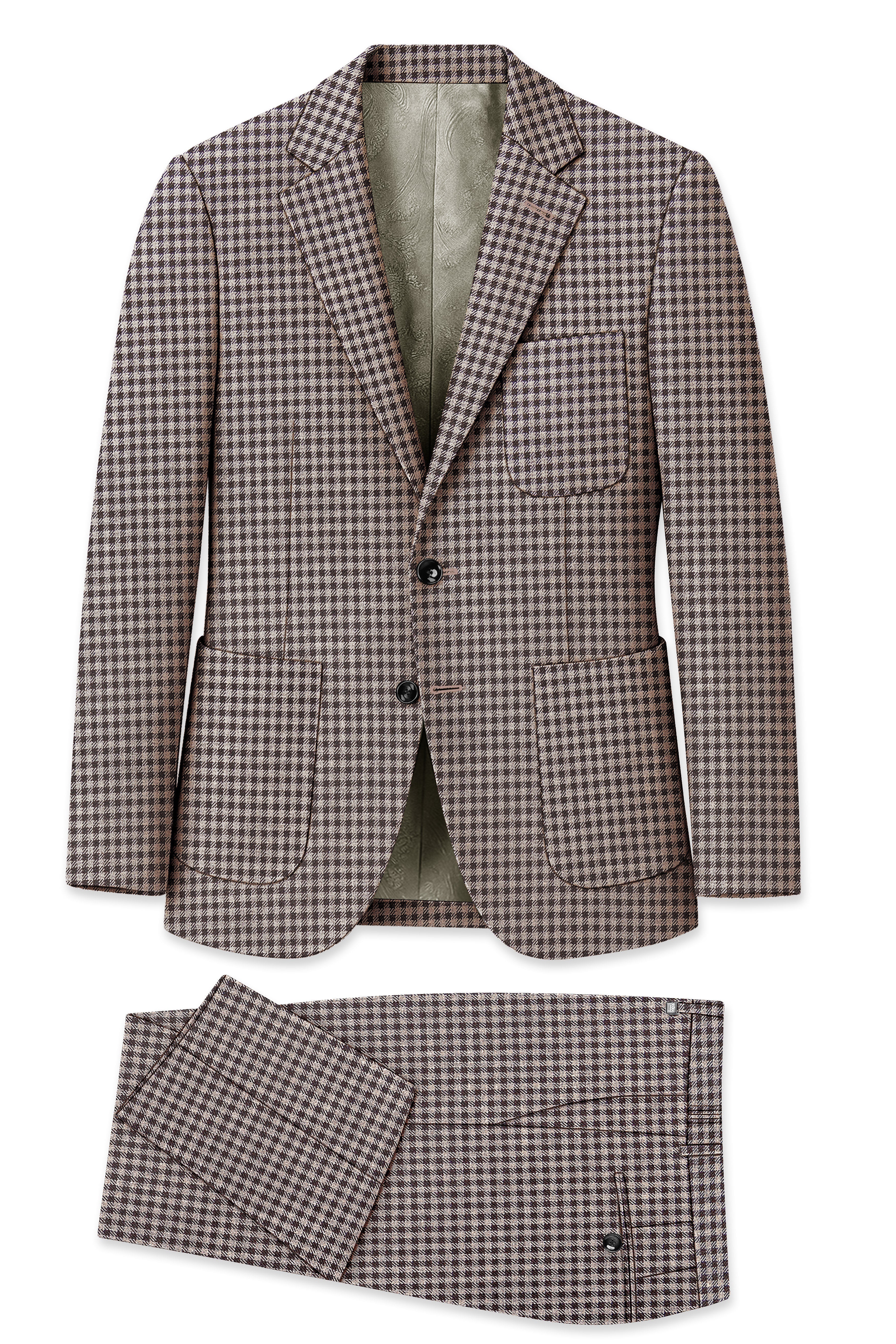 Imperium-Emperor Brown And Swiss Cream Gingham Plaid Tweed Single Breasted Sports Suit