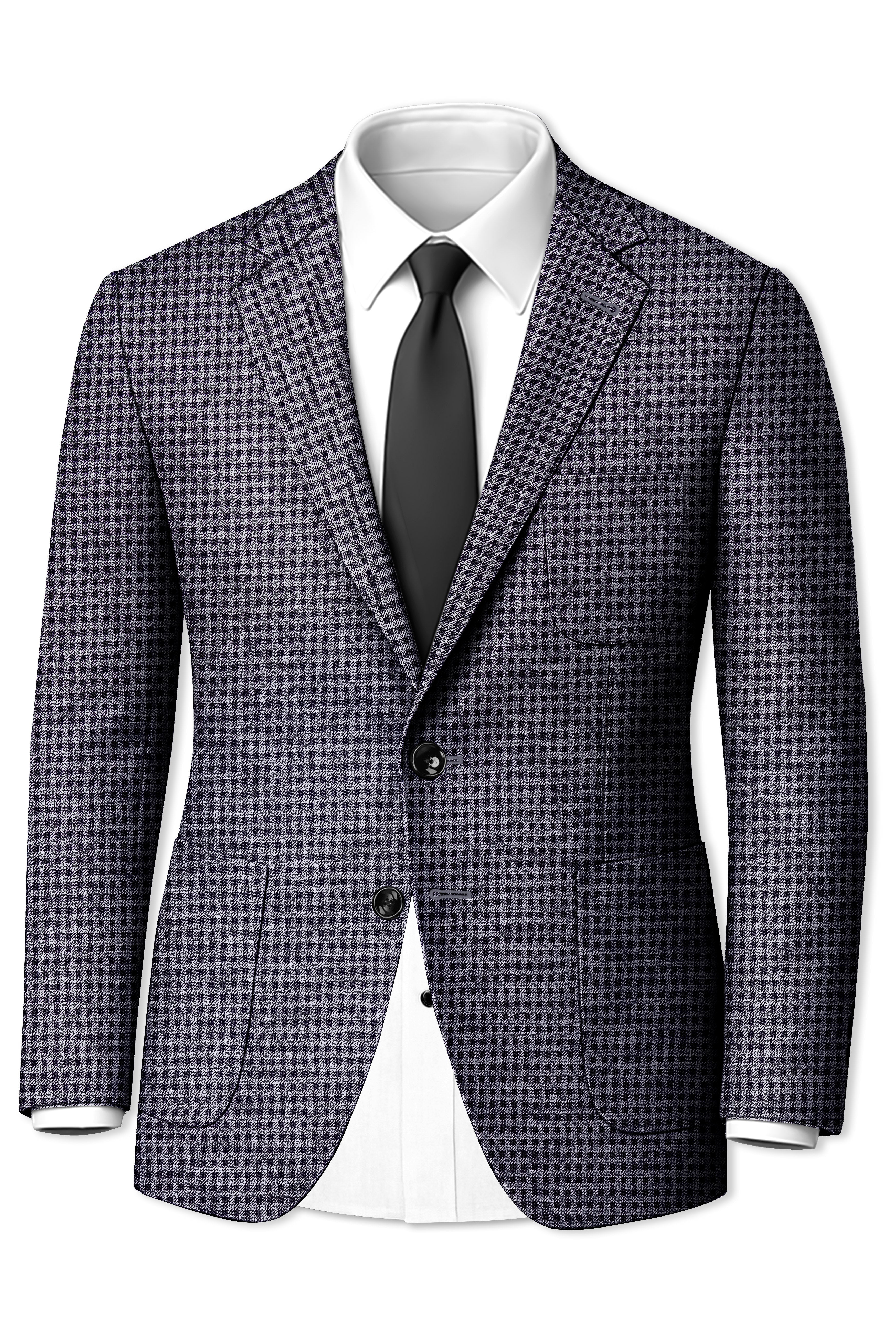 Zenith-Mirage Blue And venus Gray Gingham Plaid Tweed Single Breasted Sports Suit