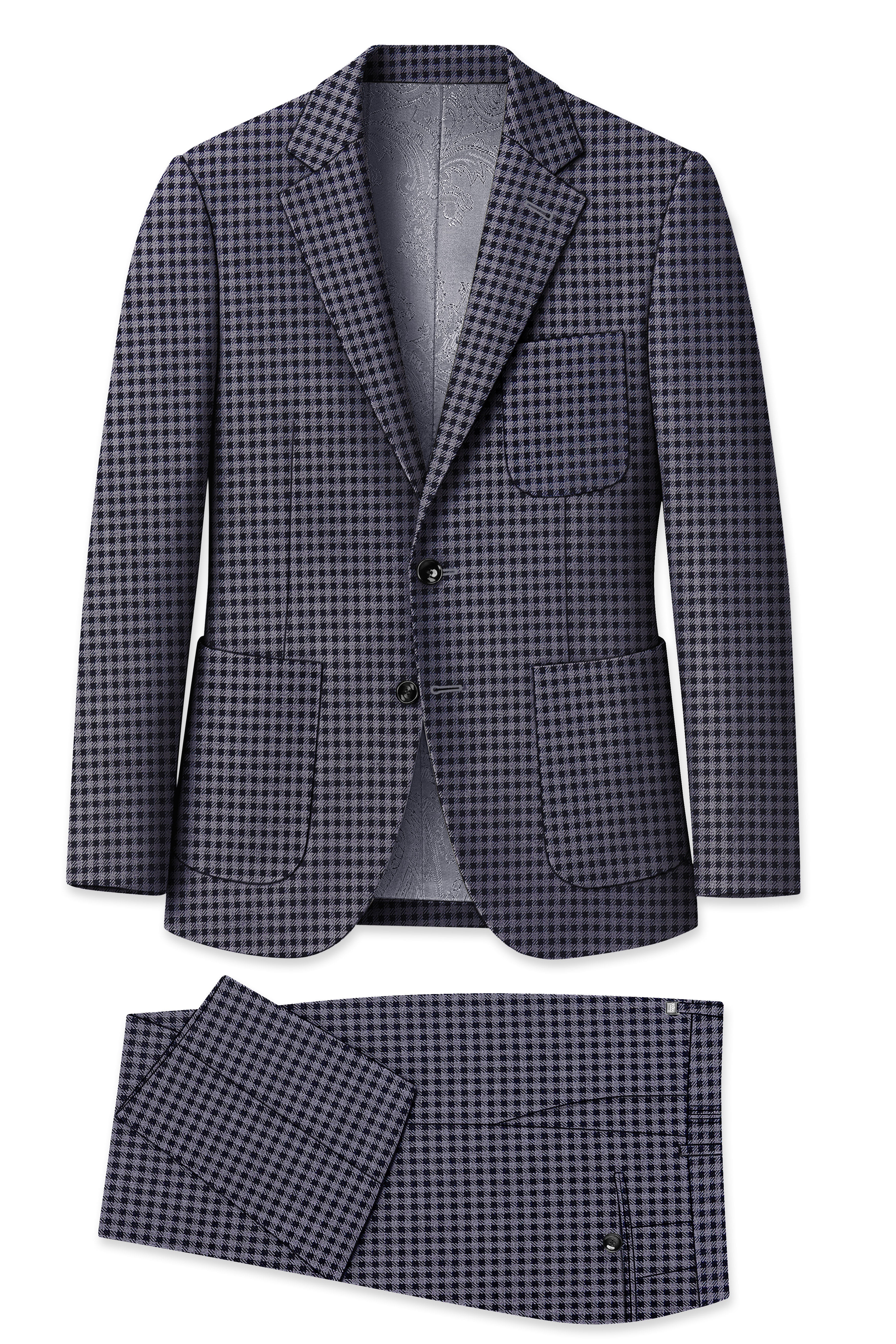 Zenith-Mirage Blue And venus Gray Gingham Plaid Tweed Single Breasted Sports Suit