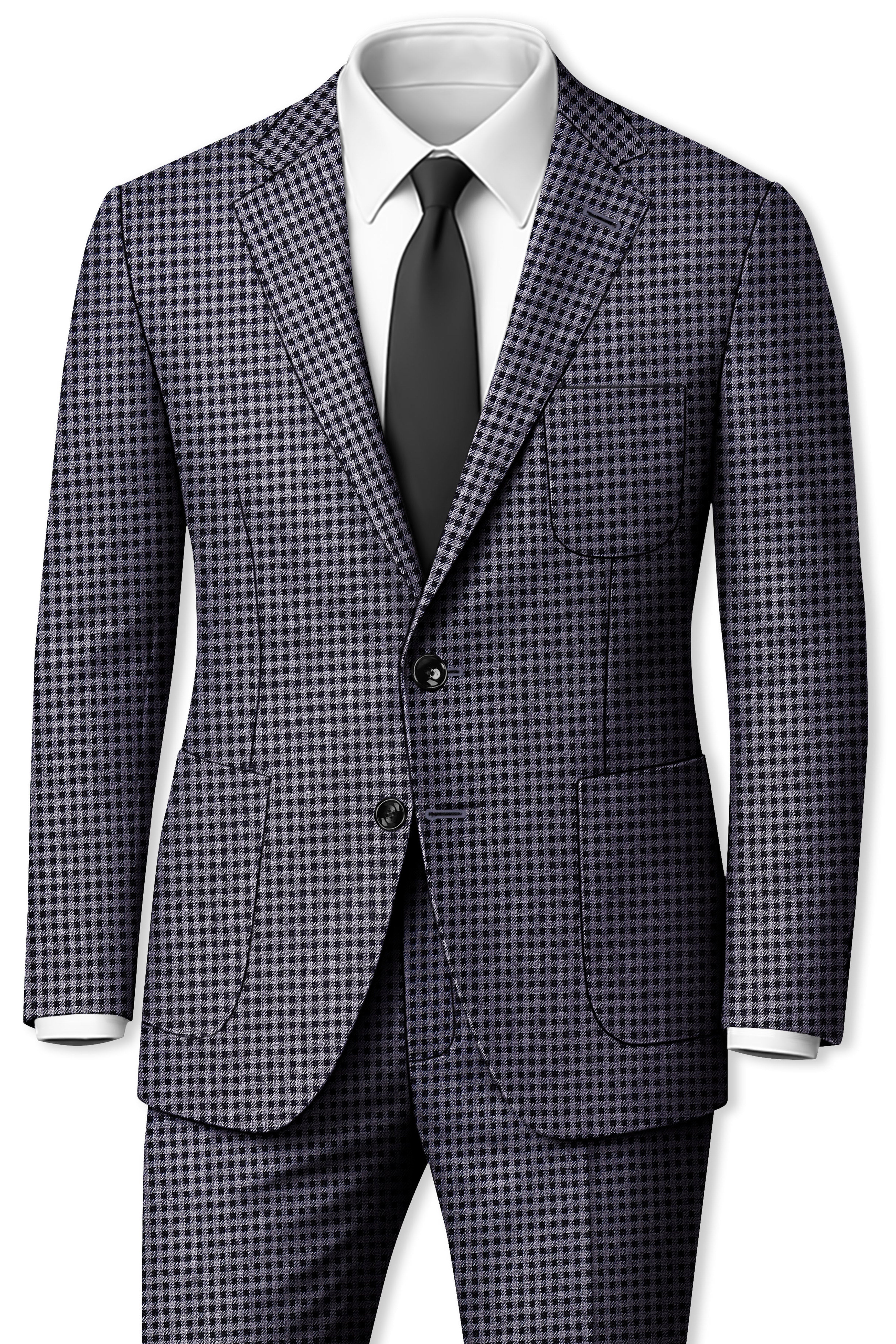 Zenith-Mirage Blue And venus Gray Gingham Plaid Tweed Single Breasted Sports Suit