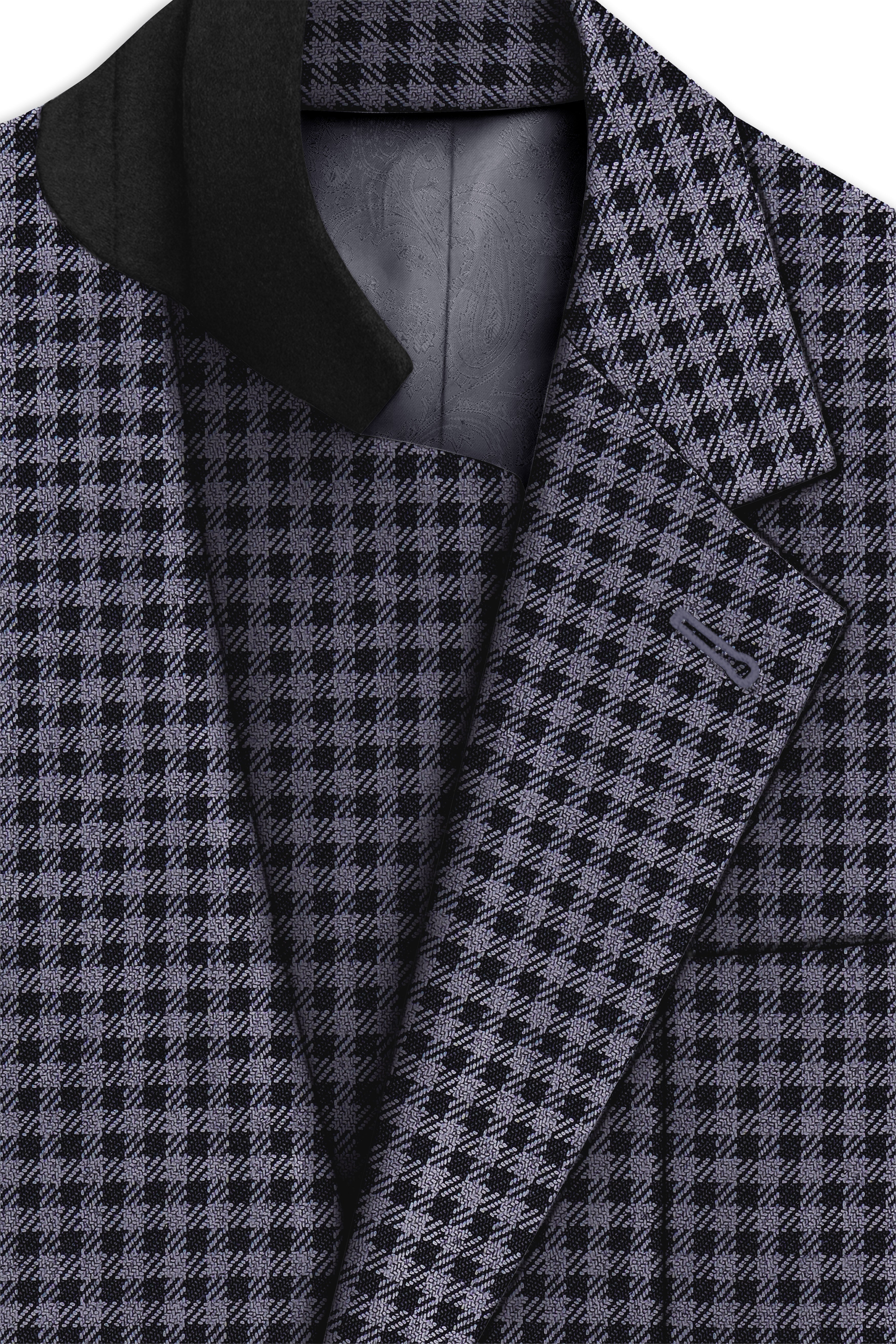 Zenith-Mirage Blue And venus Gray Gingham Plaid Tweed Single Breasted Sports Suit