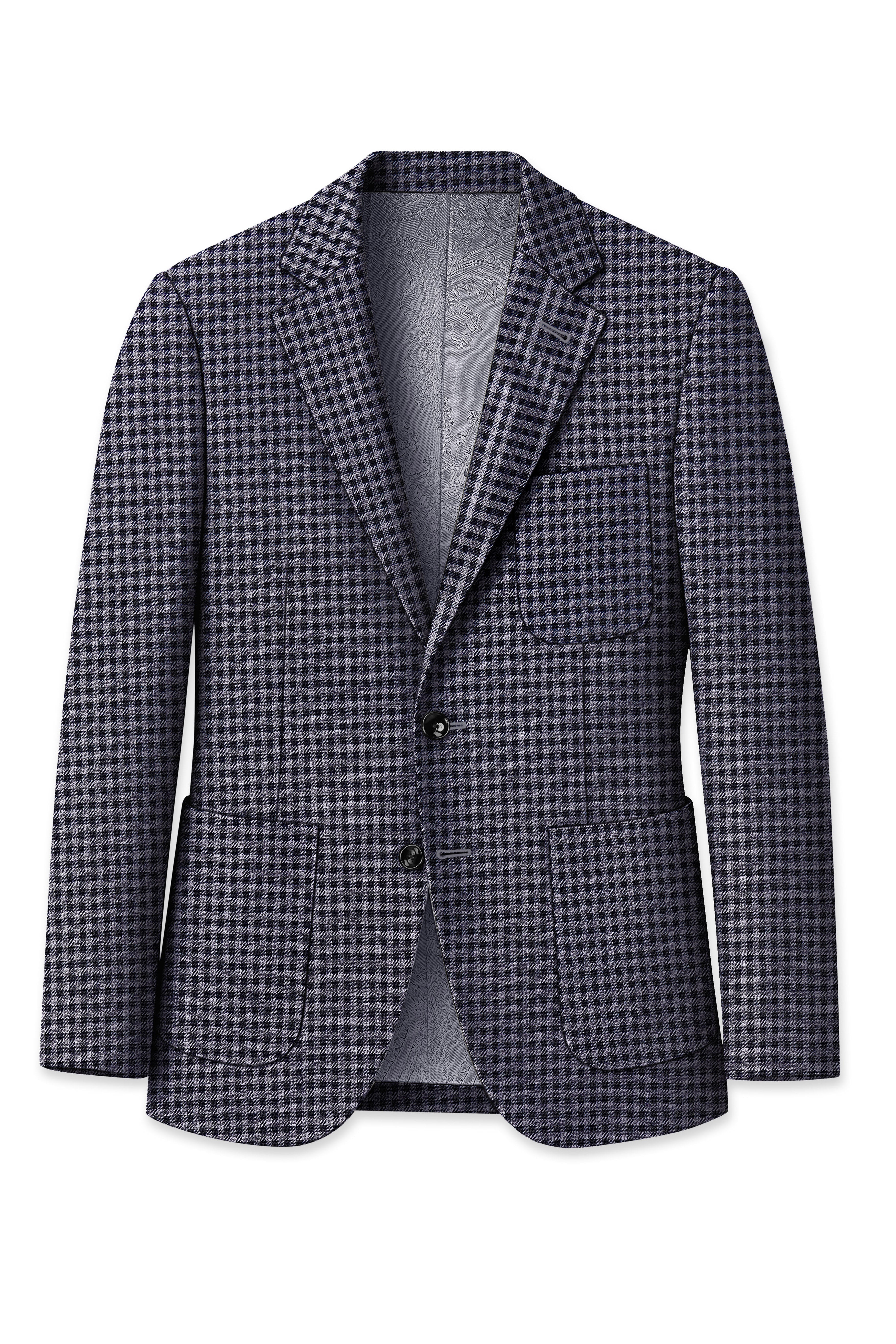 Zenith-Mirage Blue And venus Gray Gingham Plaid Tweed Single Breasted Sports Suit