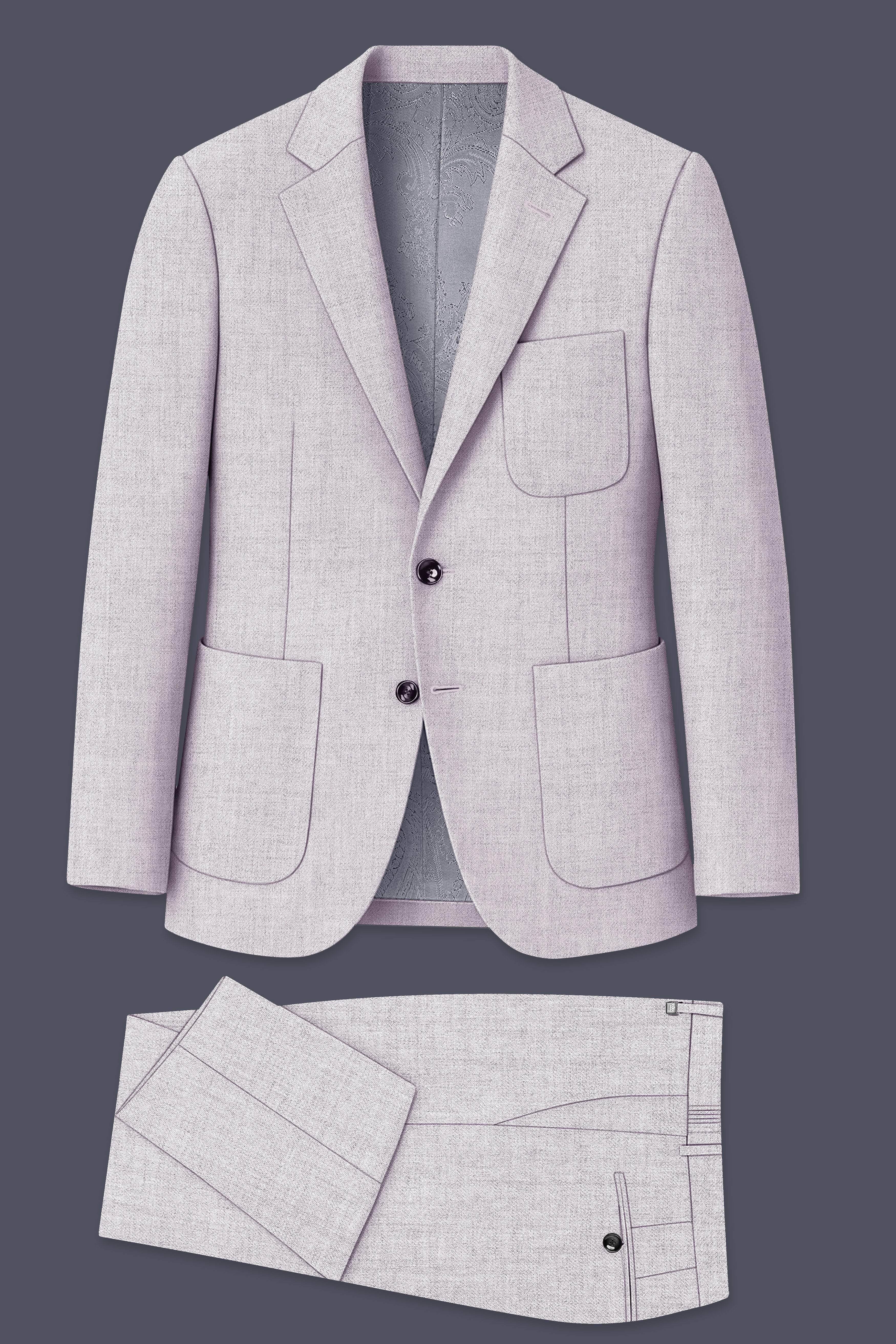 Glacier-Lilac Gray Textured Tweed Single Breasted Sports Suit