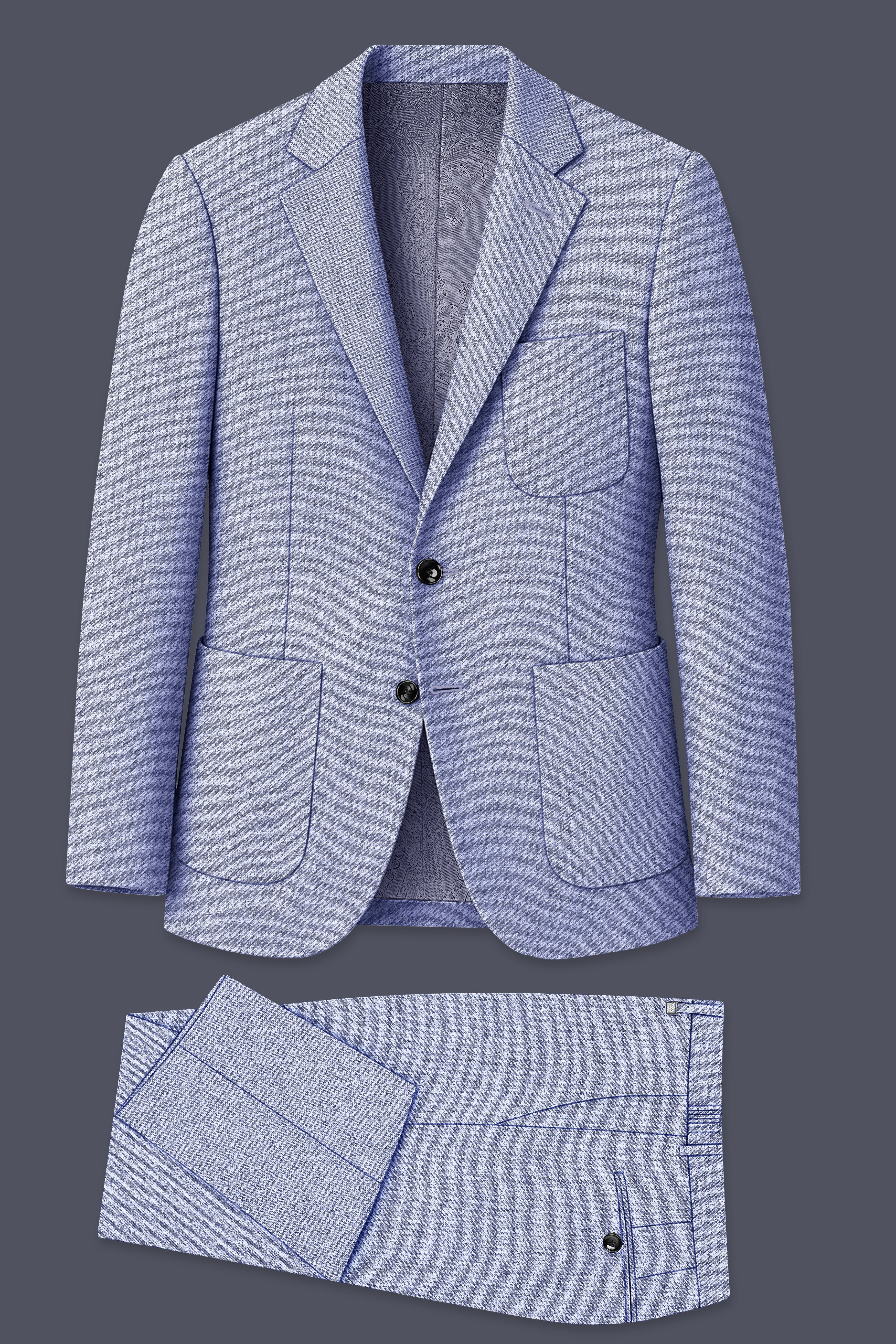 Nordic-Logan Blue Textured Tweed Single Breasted Sports Suit