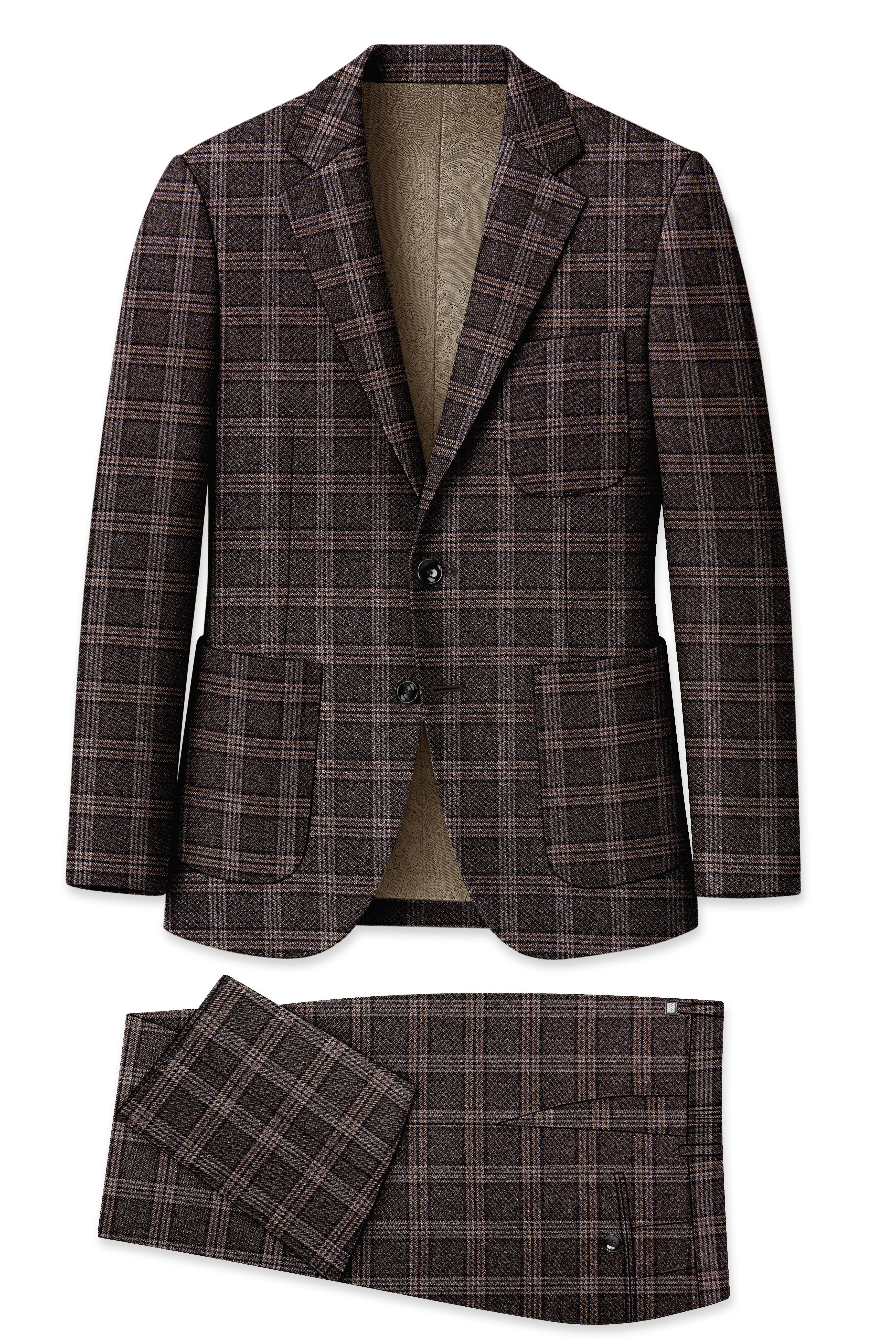 Eclenzo-Eclipse Brown Plaid Tweed Single Breasted Sports Suit