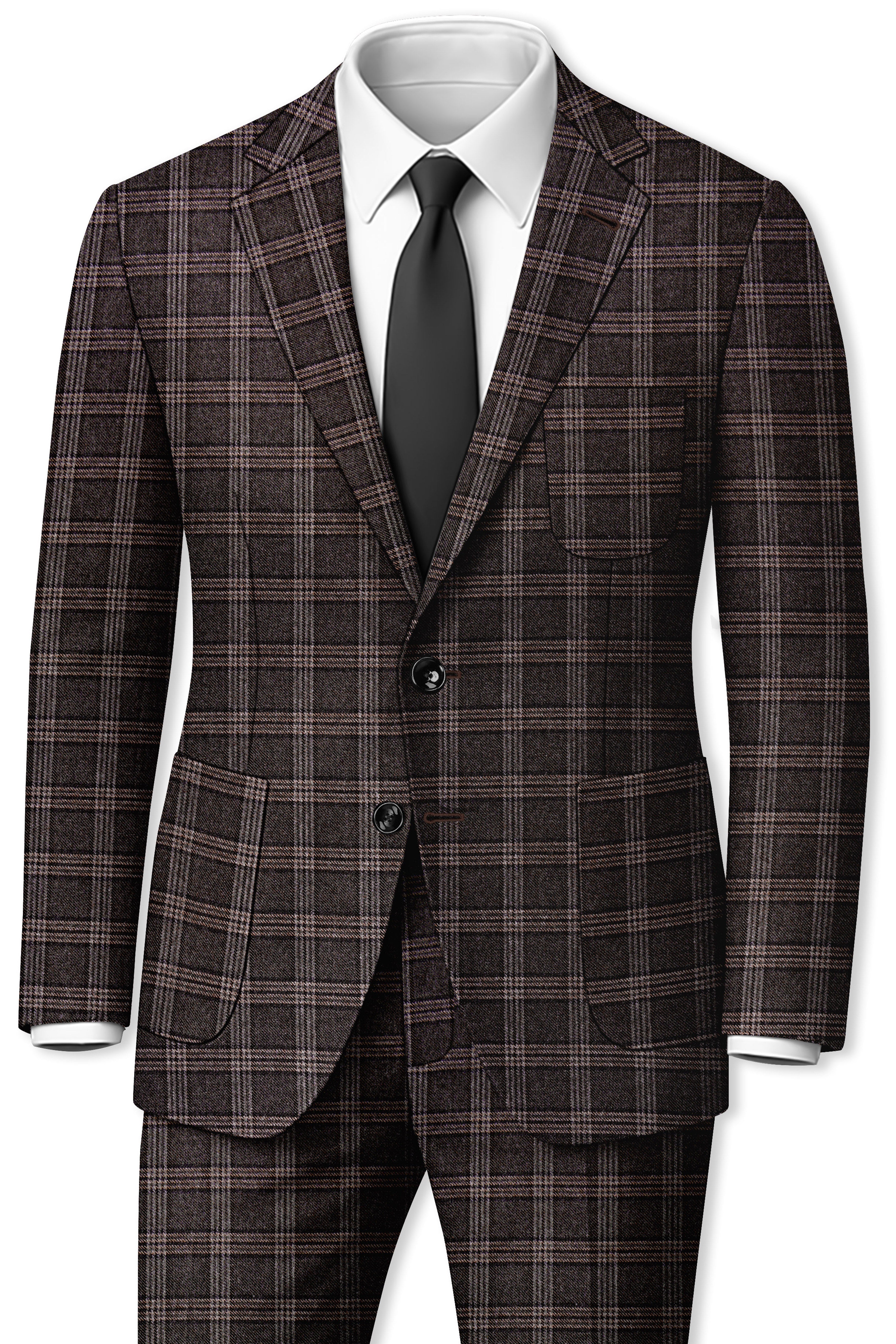 Eclenzo-Eclipse Brown Plaid Tweed Single Breasted Sports Suit
