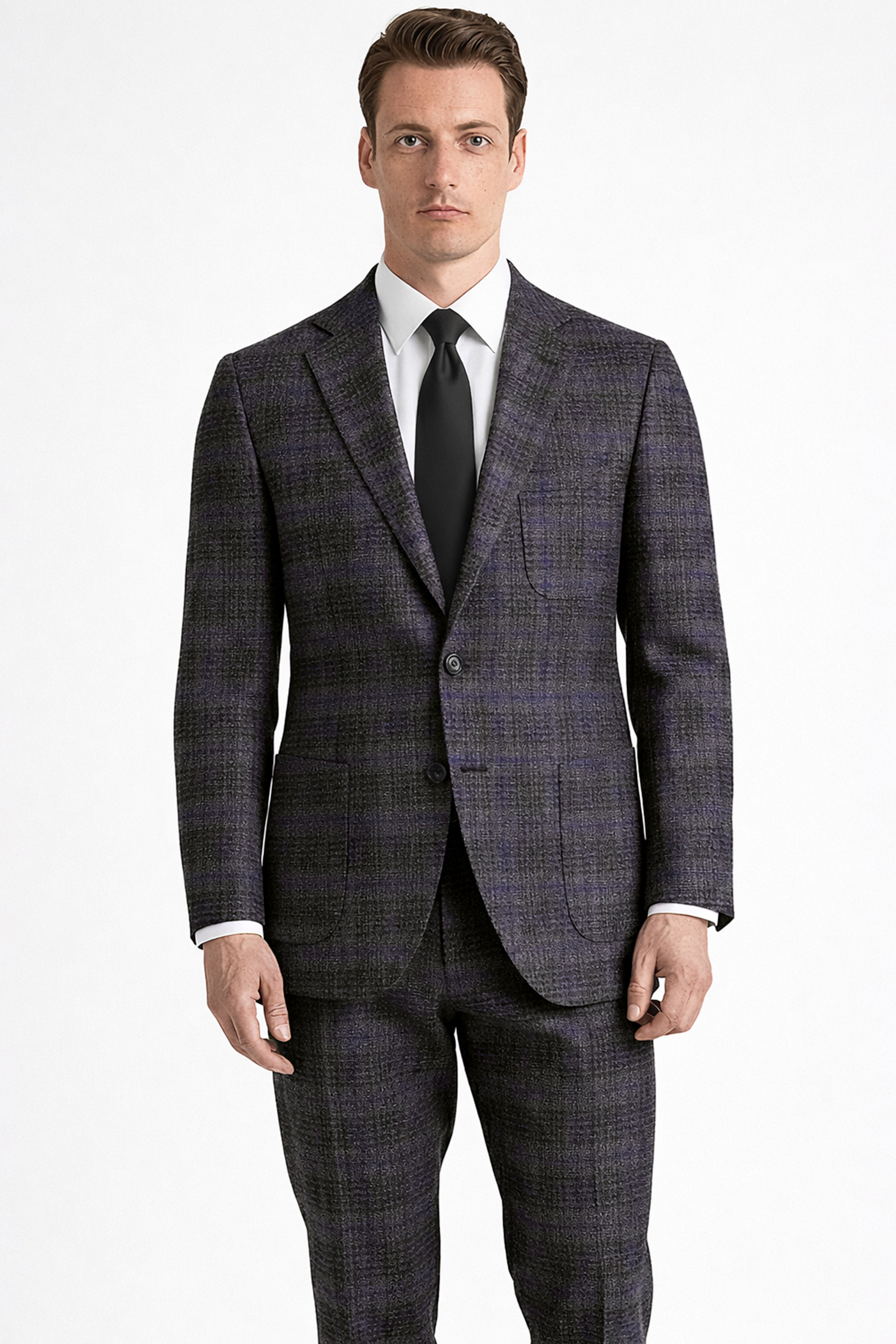Cinerro-Shark Gray Plaid Tweed Single Breasted Sports Suit