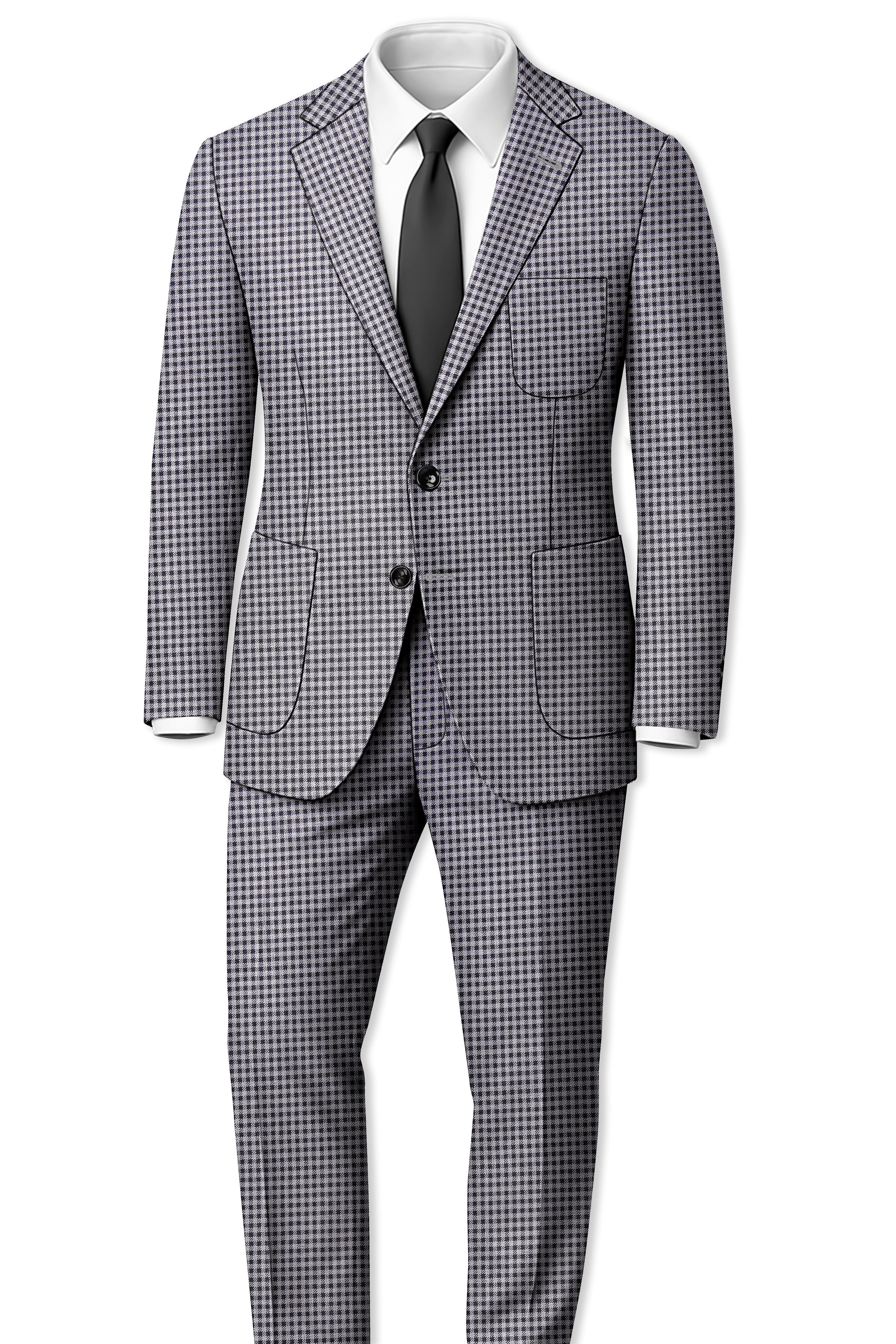 Graphite-Metallic Gray And Tuatara Gingham Plaid Tweed Single Breasted Sports Suit