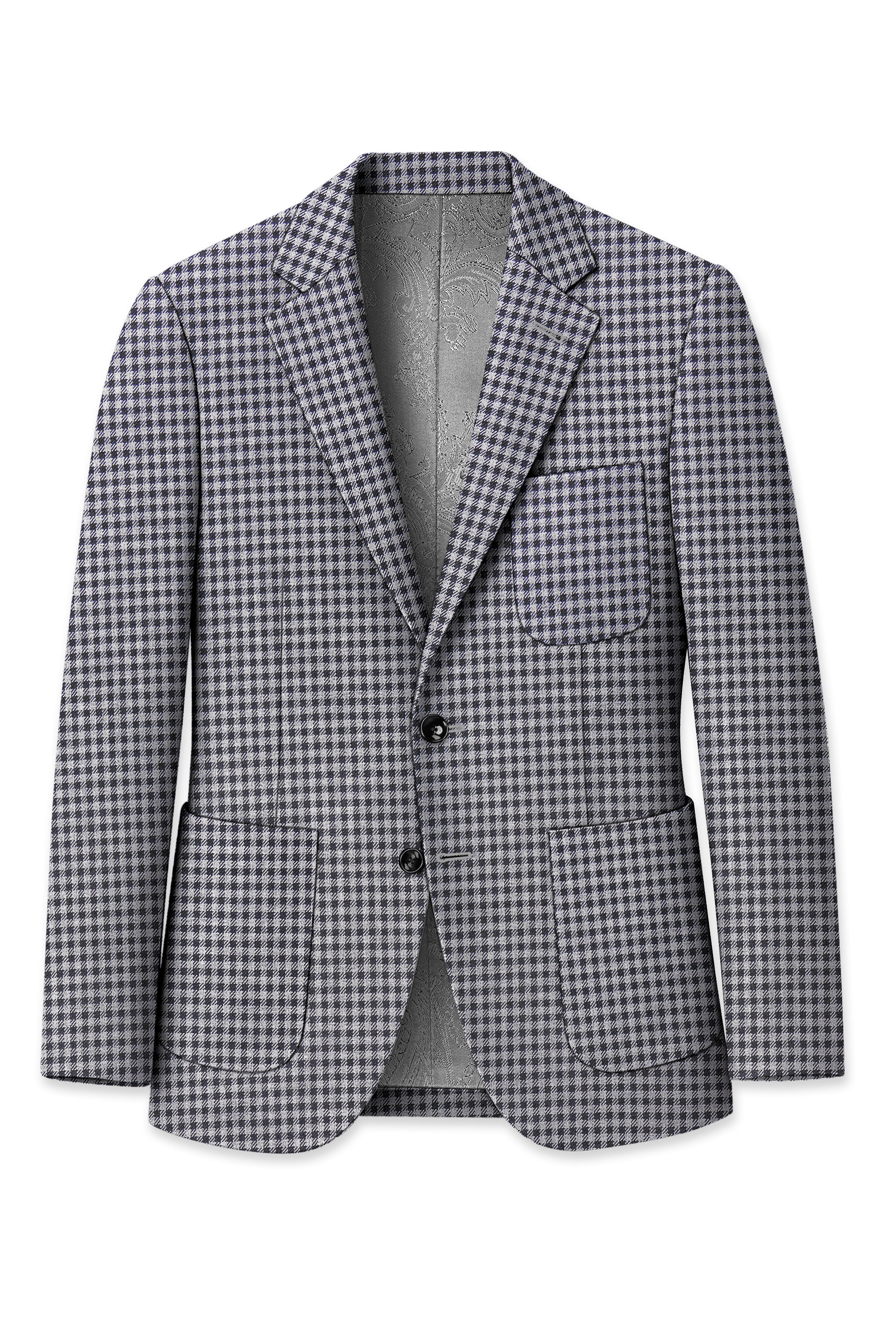 Graphite-Metallic Gray And Tuatara Gingham Plaid Tweed Single Breasted Sports Suit