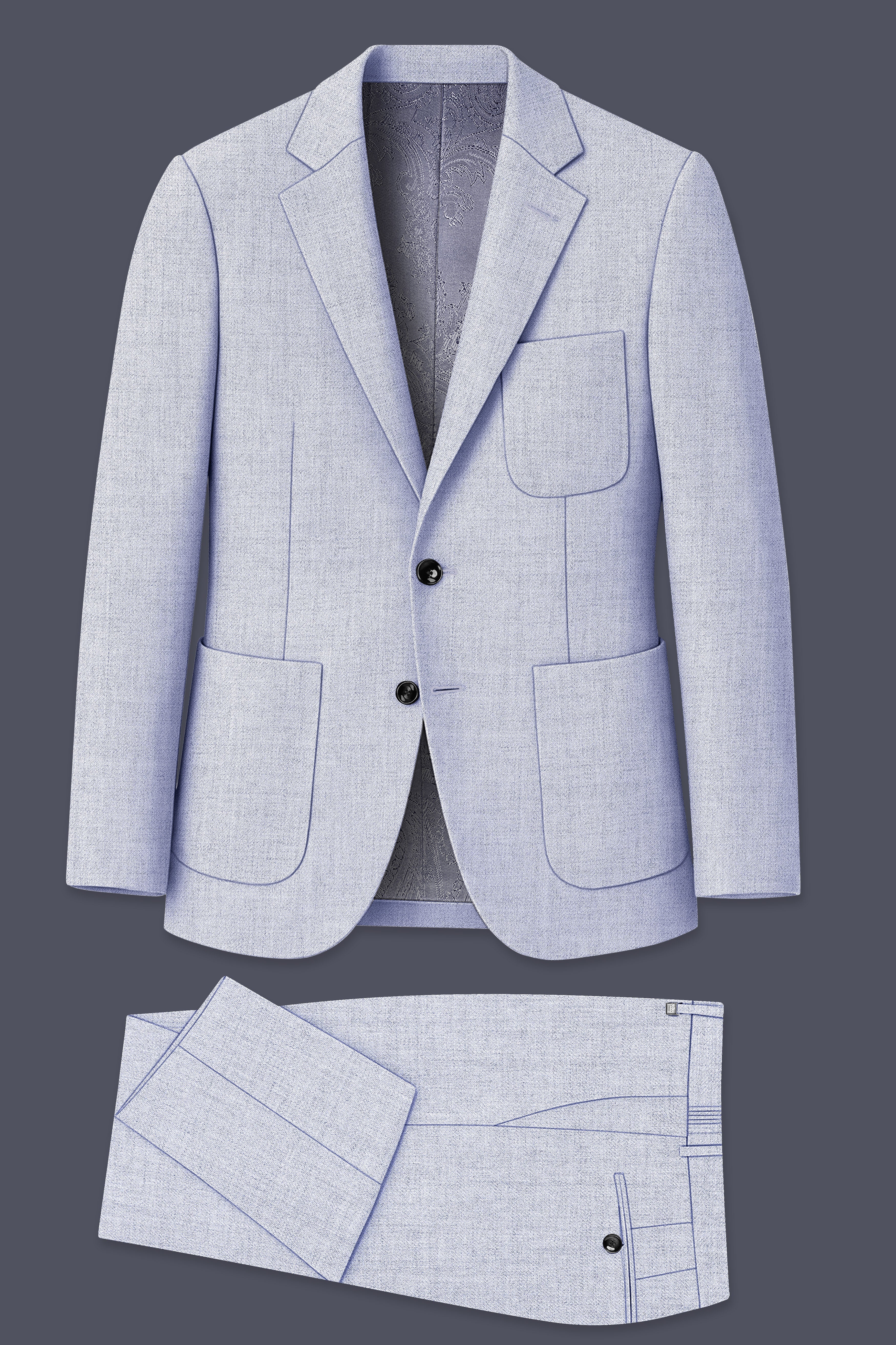 Celestia-Frosted Lilac Blue Textured Tweed Single Breasted Sports Suit