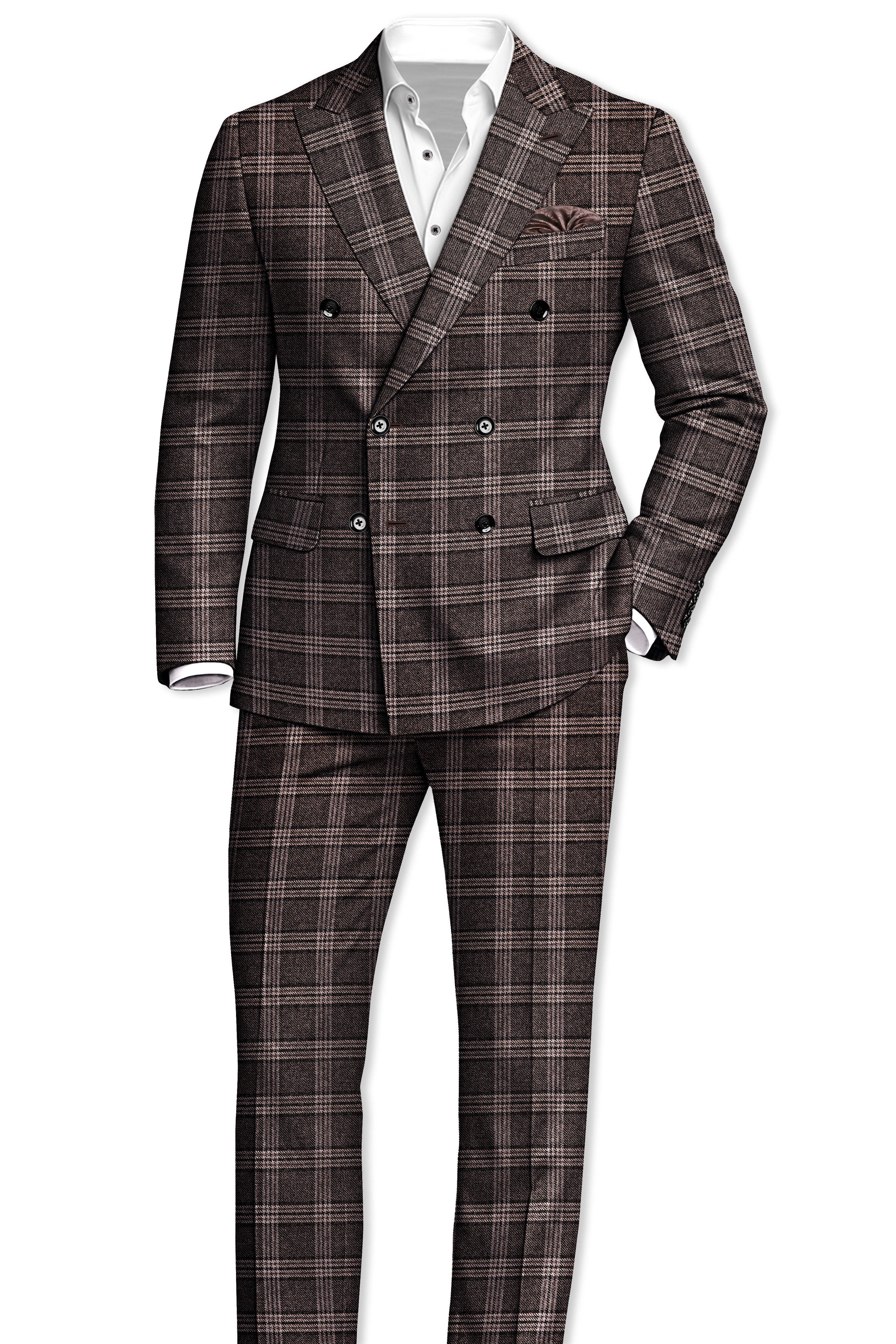 Eclenzo-Eclipse Brown Plaid Tweed Double Breasted Suit