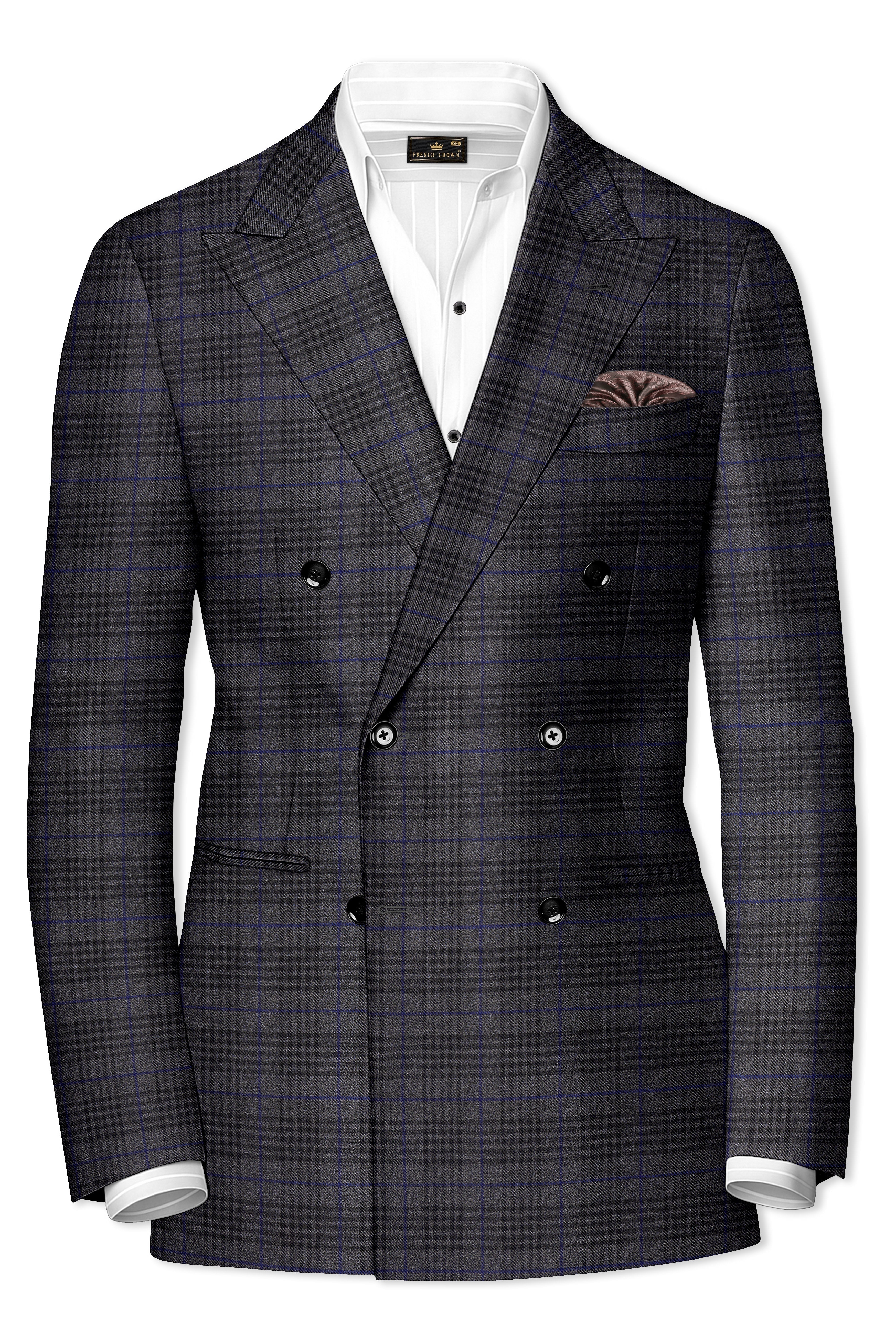 Cinerro-Shark Gray Plaid Tweed Double Breasted Suit