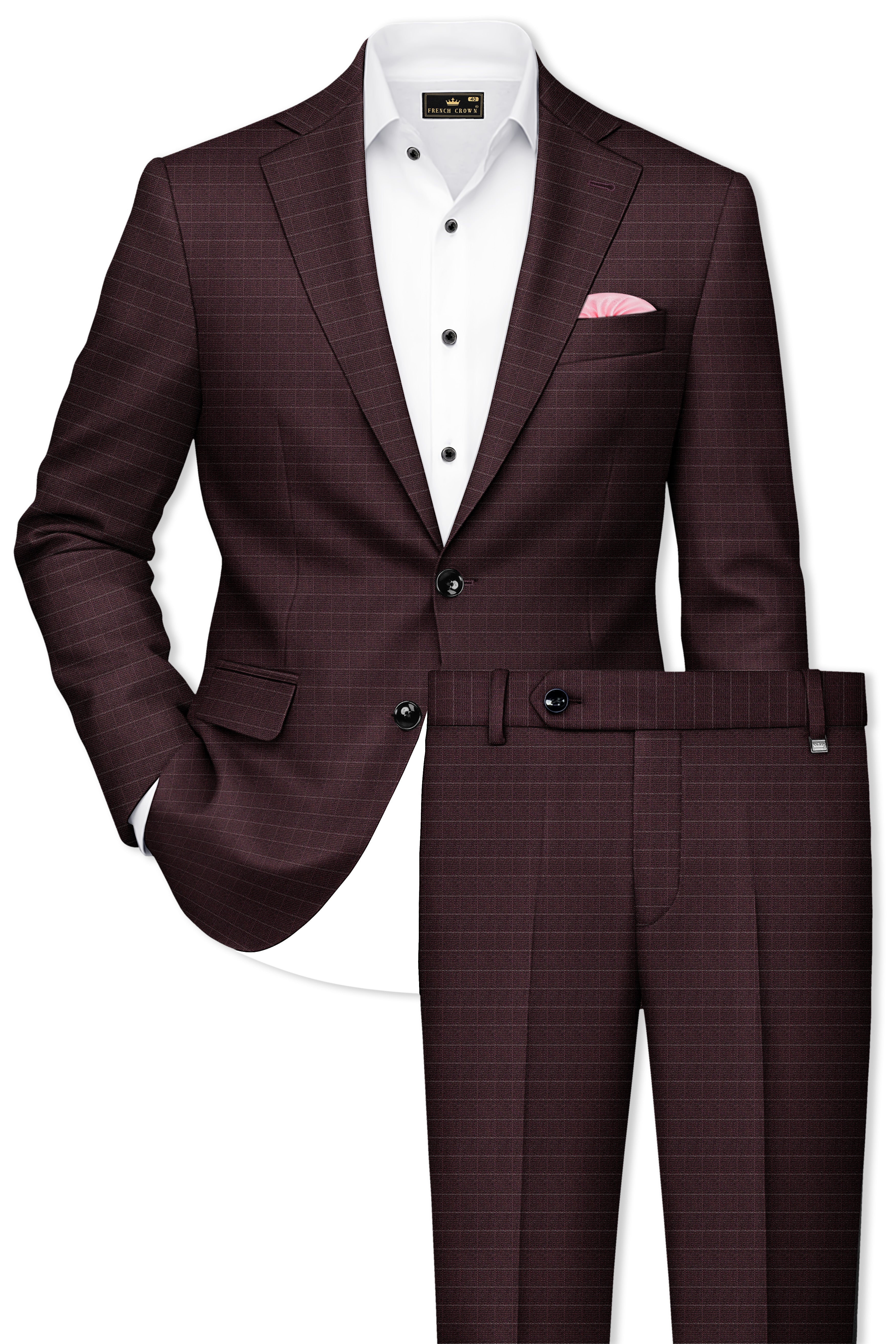 Aurethund-Thunder Brown Plaid Wool Rich Single Brested Suit