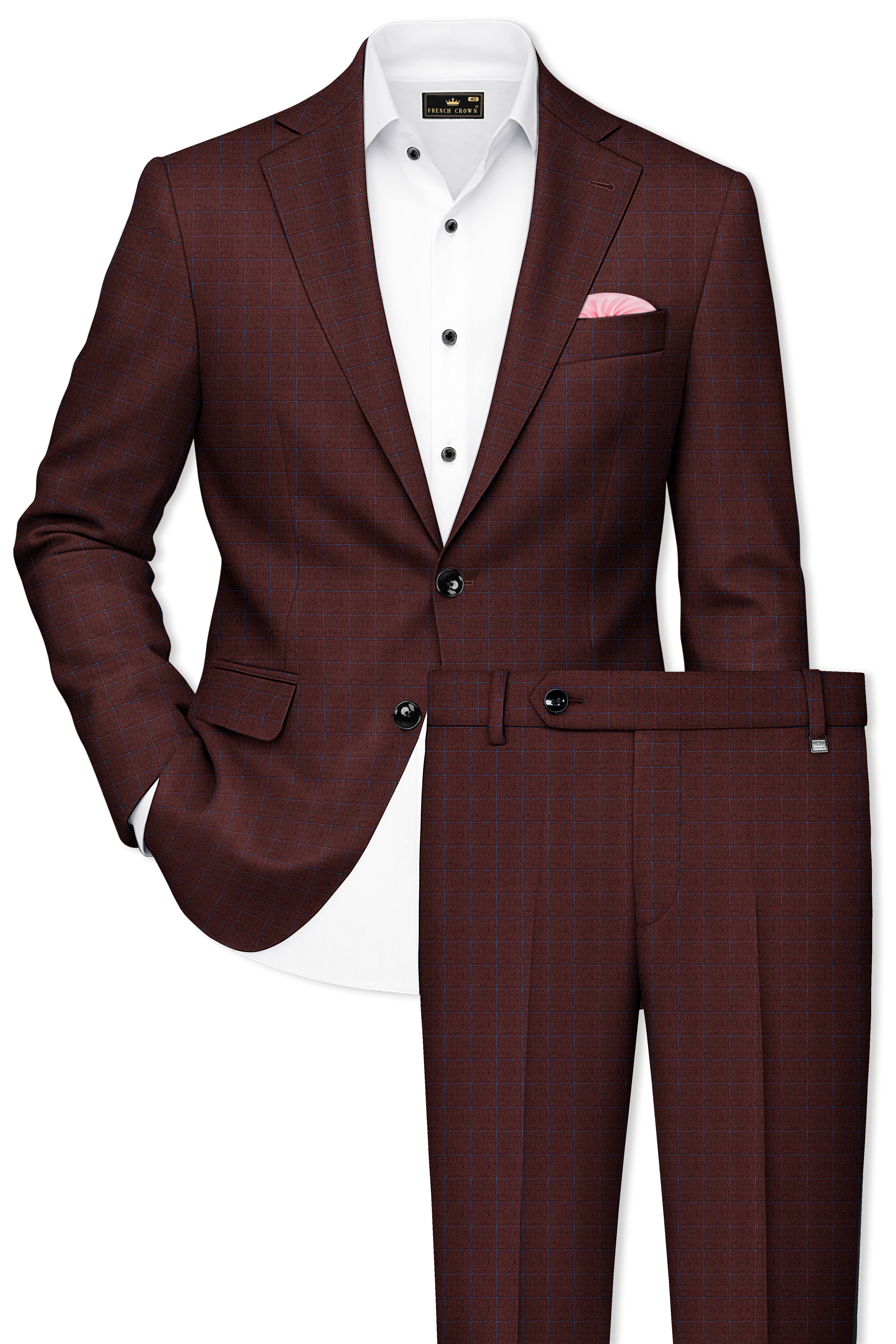 Wolvoro-Eclipse Brown Plaid Wool Rich Single Breasted Suit