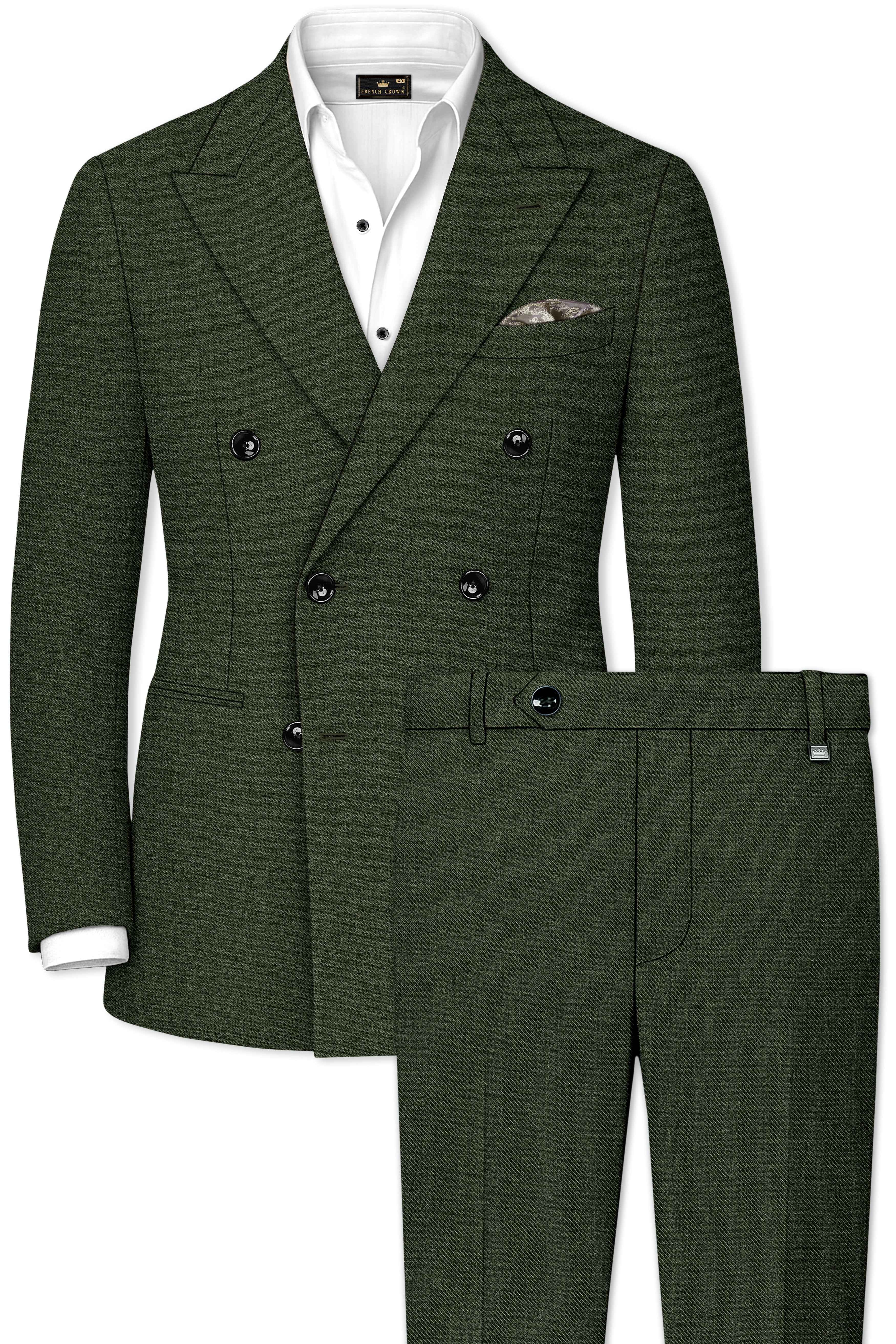 Olvoro-Rifle Green Textured Tweed Double Breasted Suit