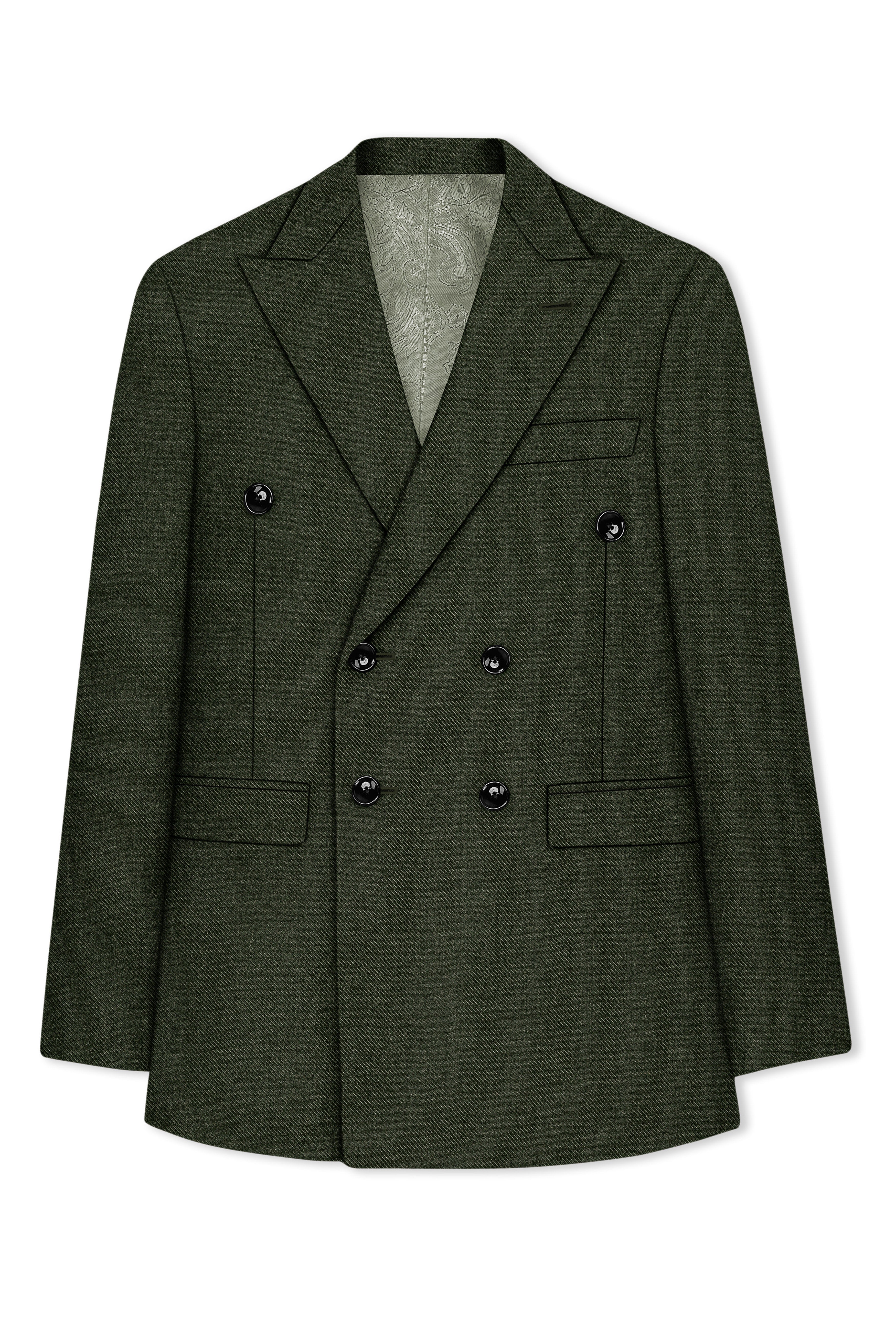 Olvoro-Rifle Green Textured Tweed Double Breasted Suit