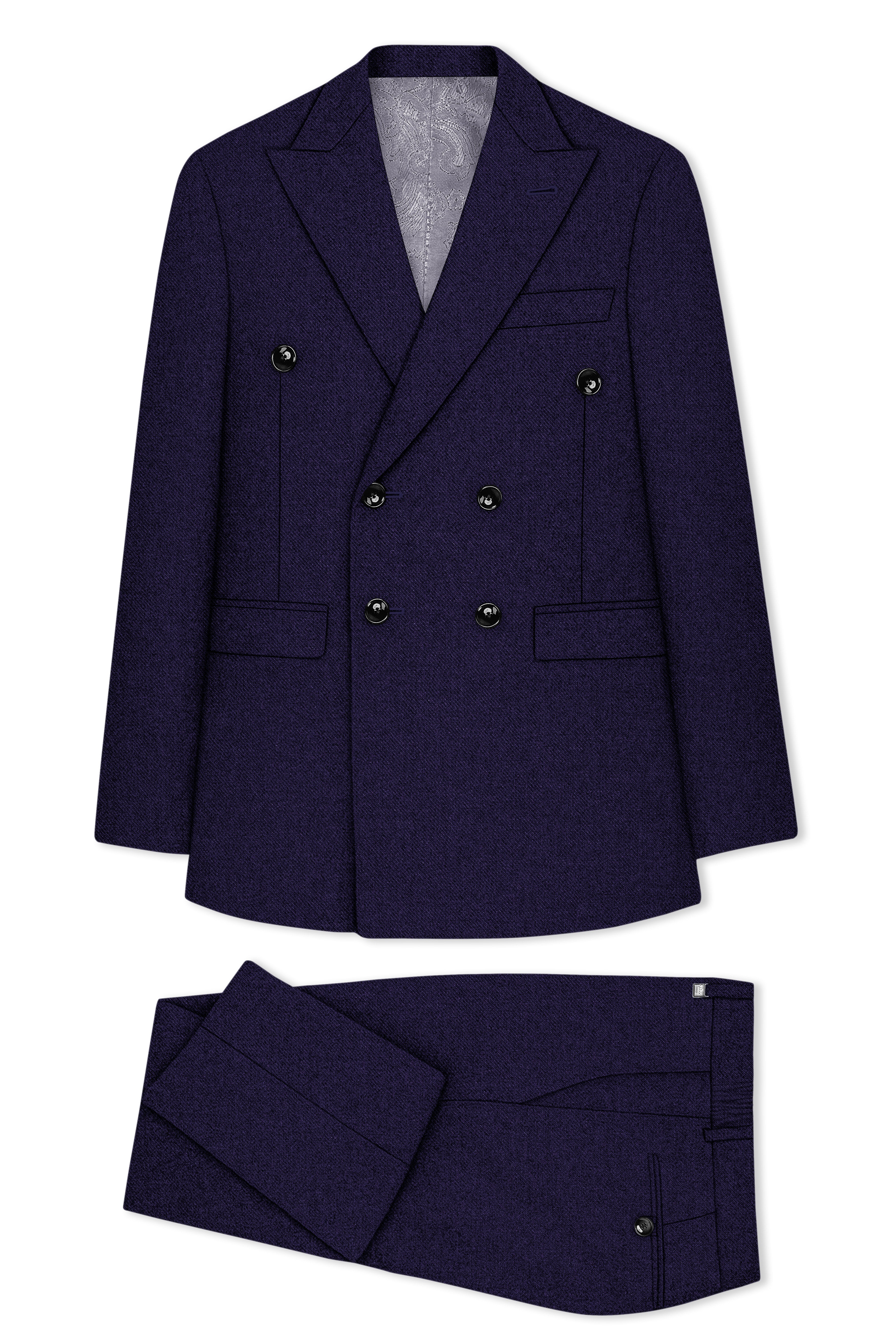 Bluvoro-Mirage Blue Textured Tweed Double Breasted Suit