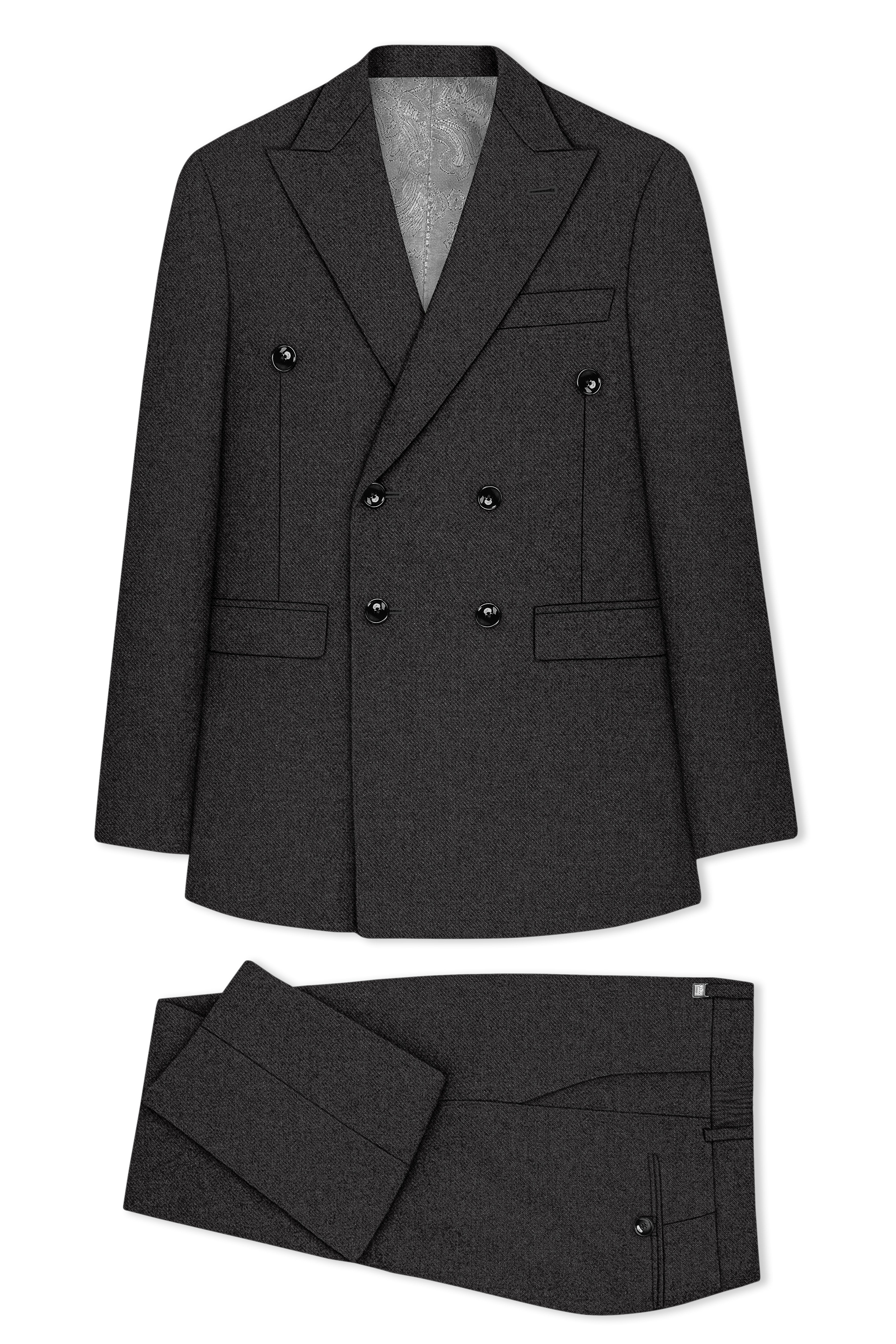 Metallo-Gunmetal Gray Textured Tweed Double Breasted Suit