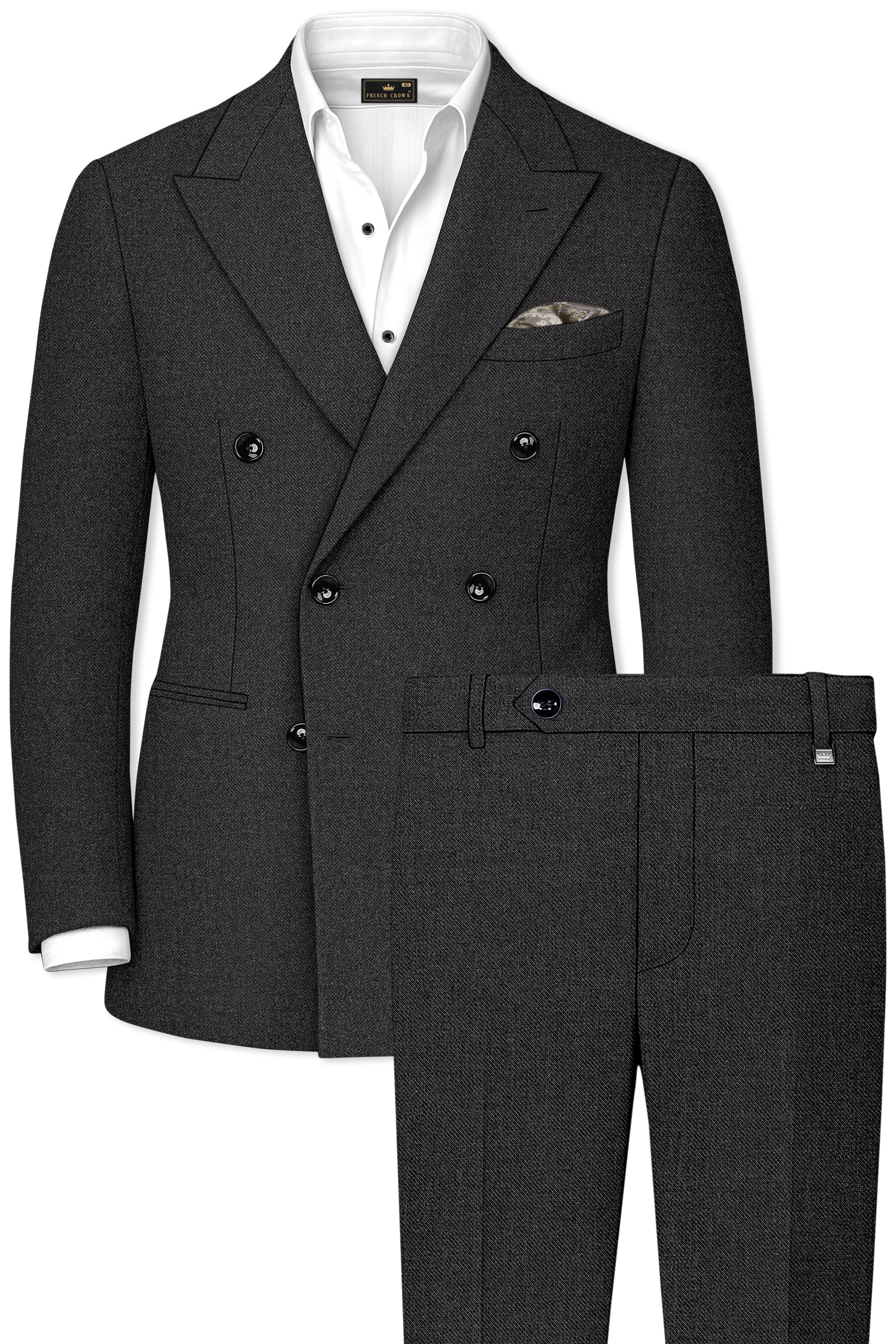 Metallo-Gunmetal Gray Textured Tweed Double Breasted Suit