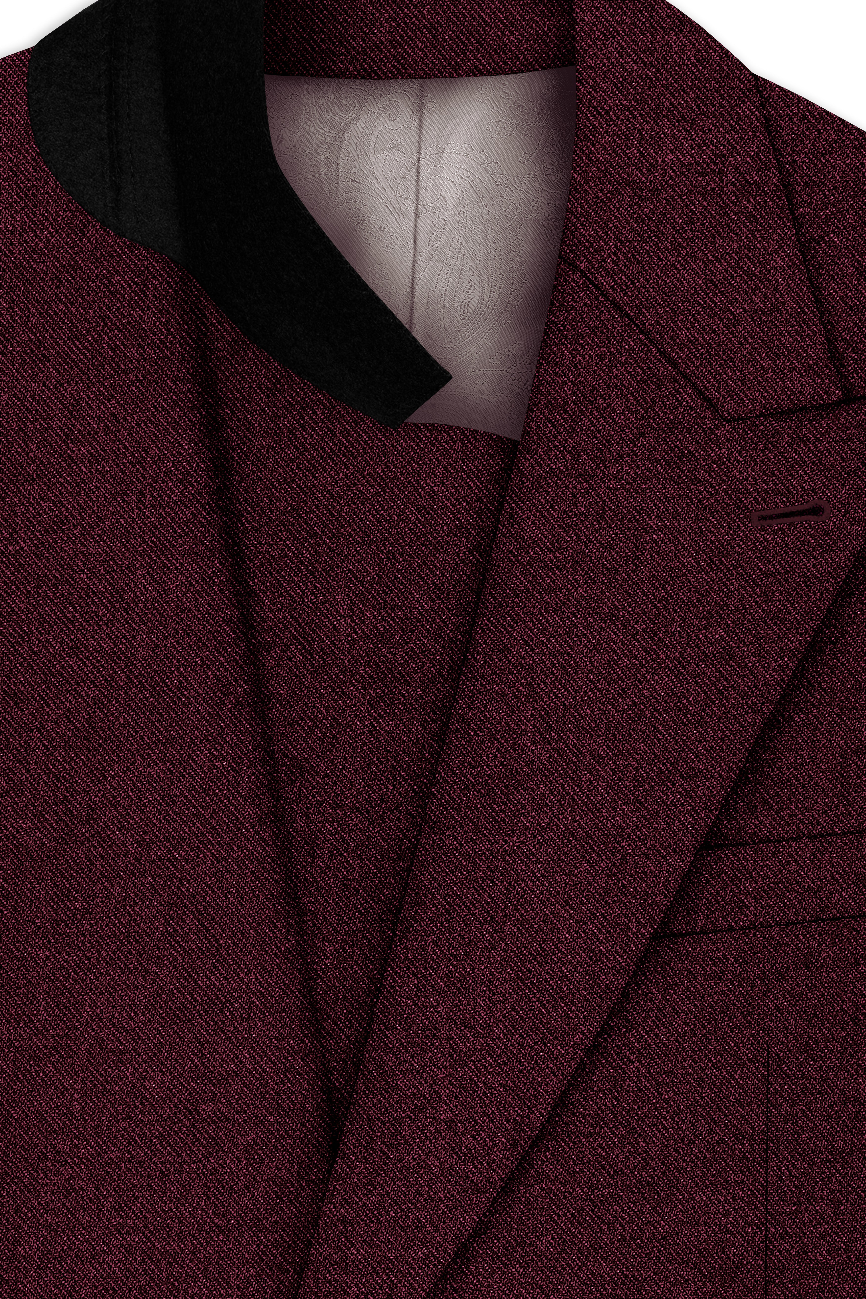 Burgvoro-Crated Maroon Textured Tweed Double Breasted Suit