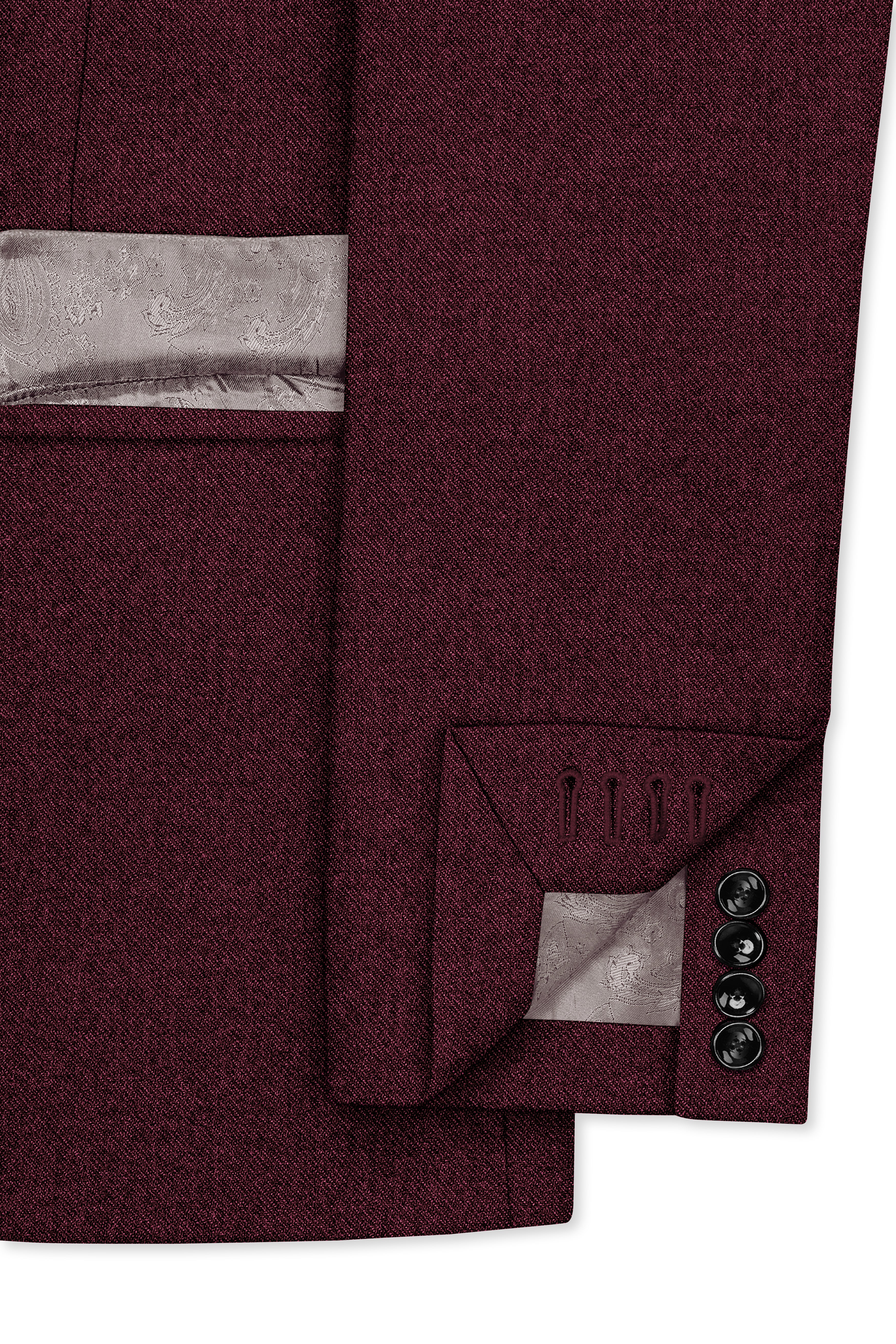 Burgvoro-Crated Maroon Textured Tweed Double Breasted Suit