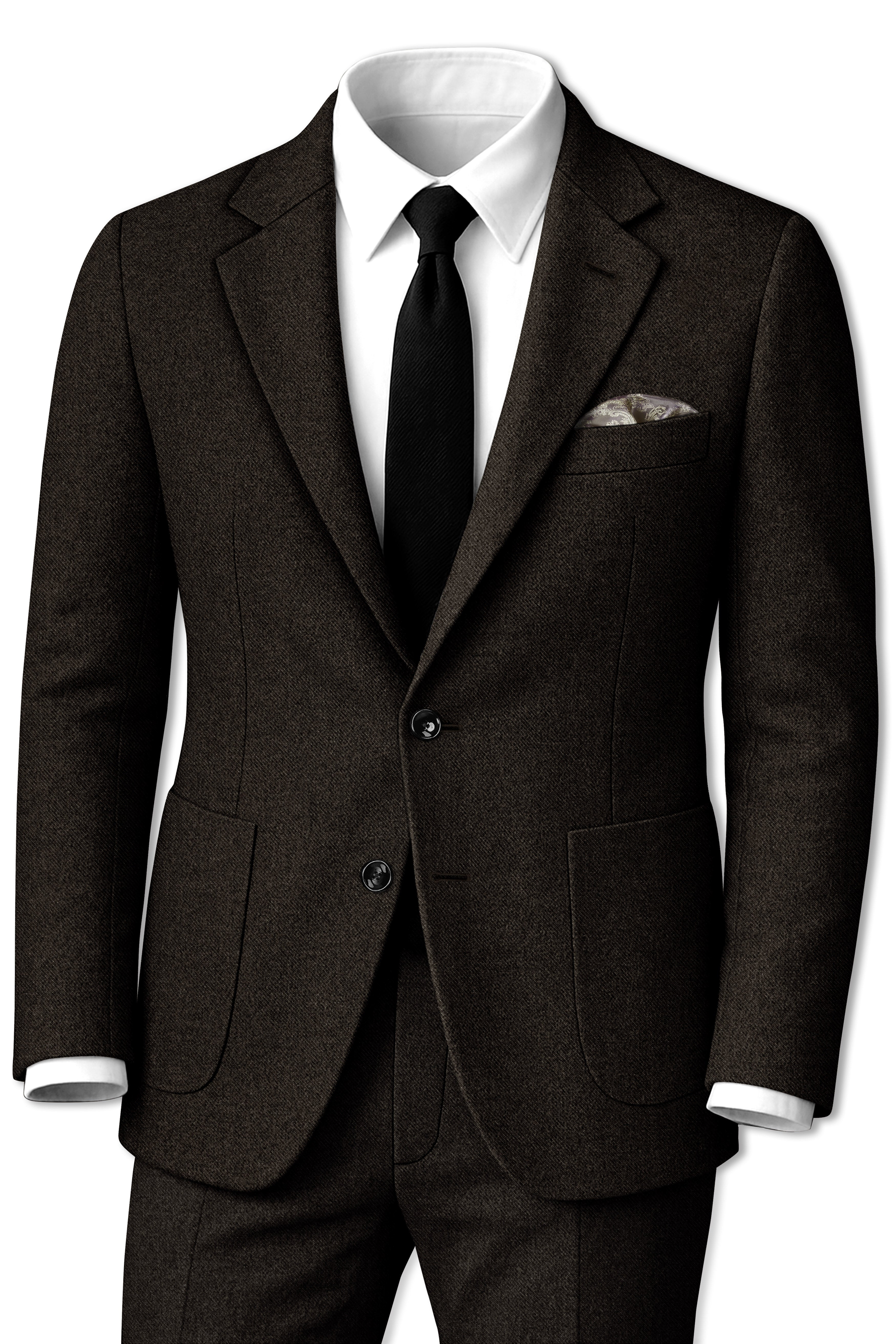 Aurezeus-Zeus Brown Textured Tweed Single Breasted Sports Suit