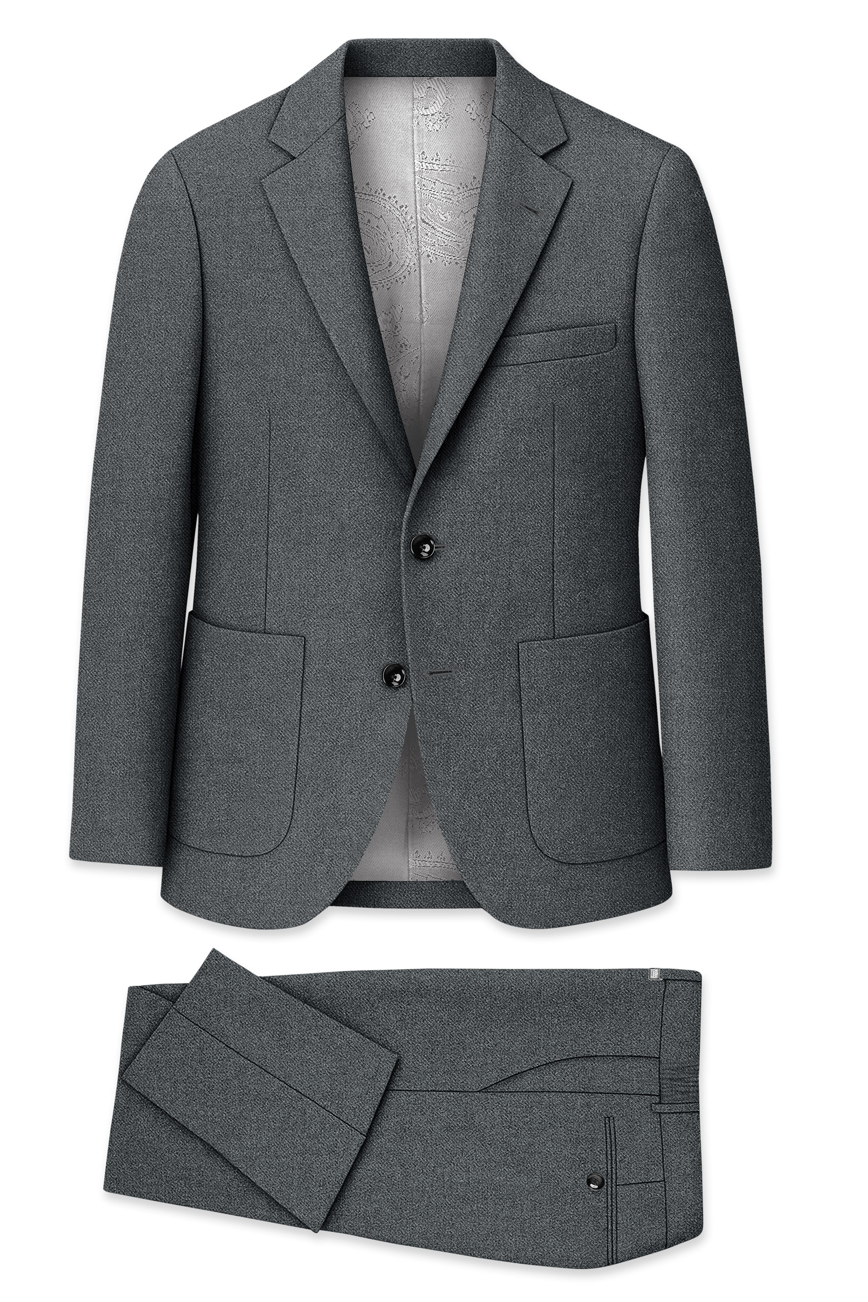 Gravano-Ship Gray Textured Tweed Single Breasted Sports Suit