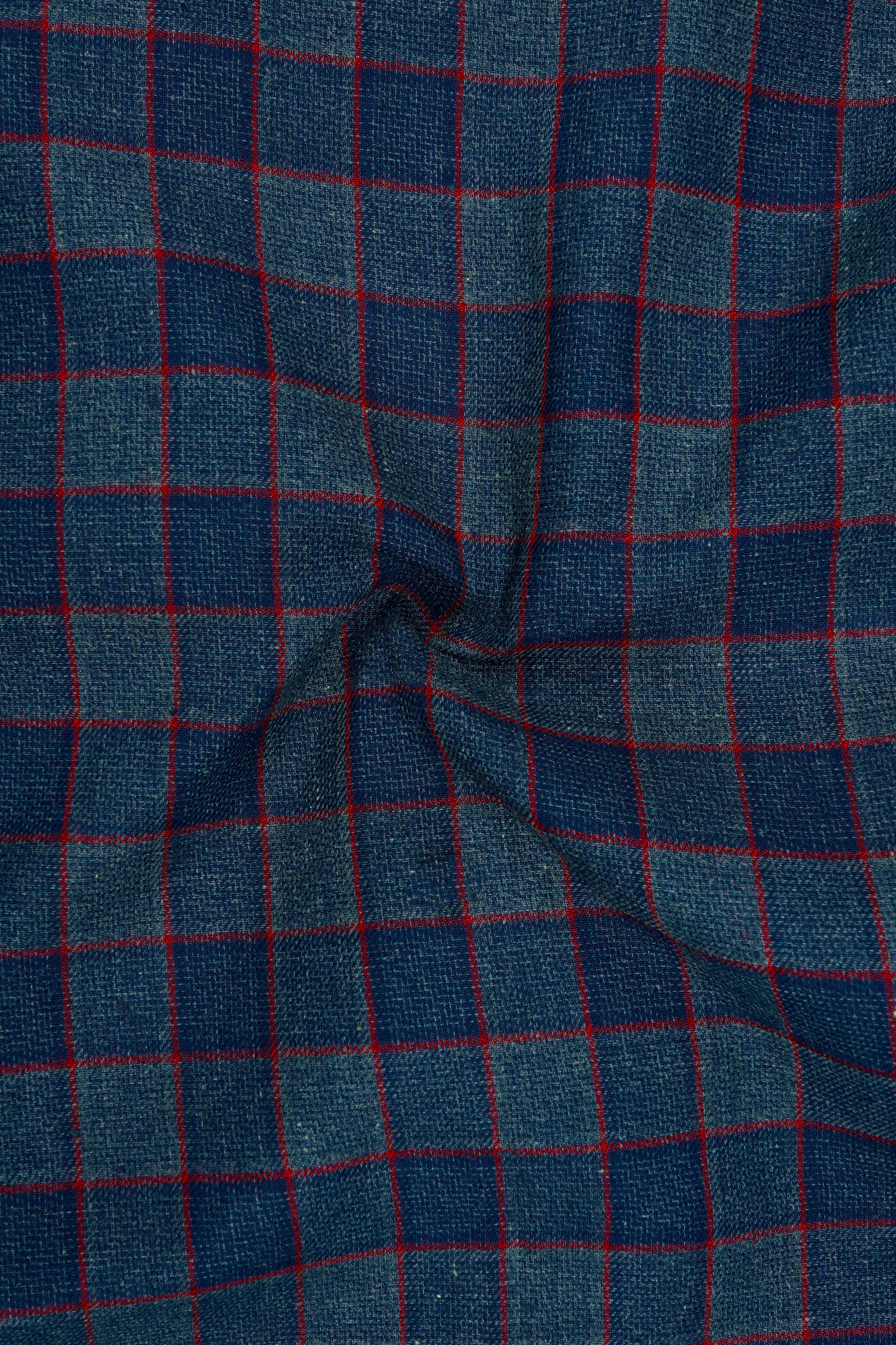 Panevoro-Vintage Blue Windowpane Premium Cotton Single Breasted Sports Suit