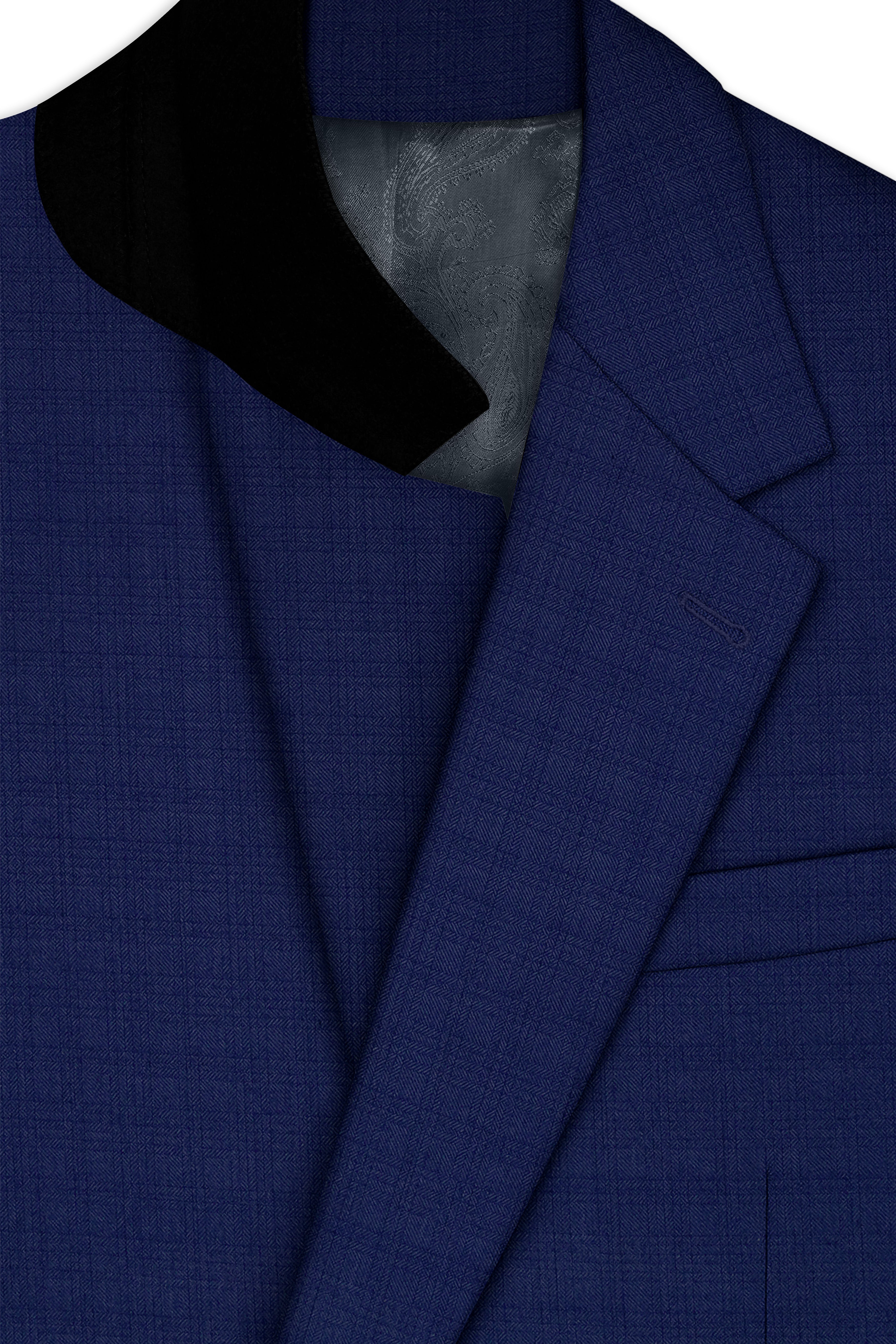 Bluvoro-Space Blue Textured Wool Rich Single Breasted Suit