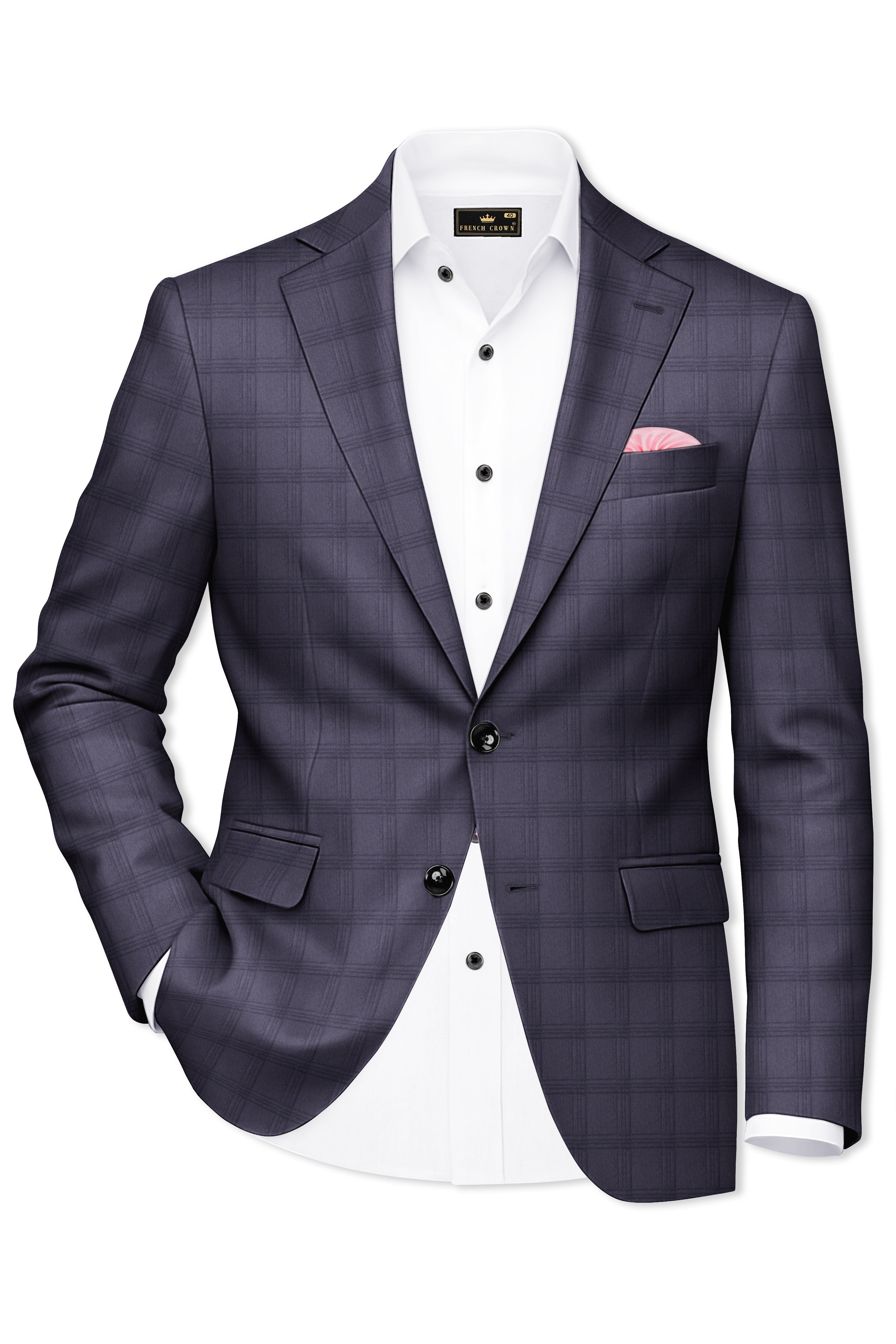 Auretuna-Tuna Blue Tonal Check Plaid Wool Rich Single Breasted Suit